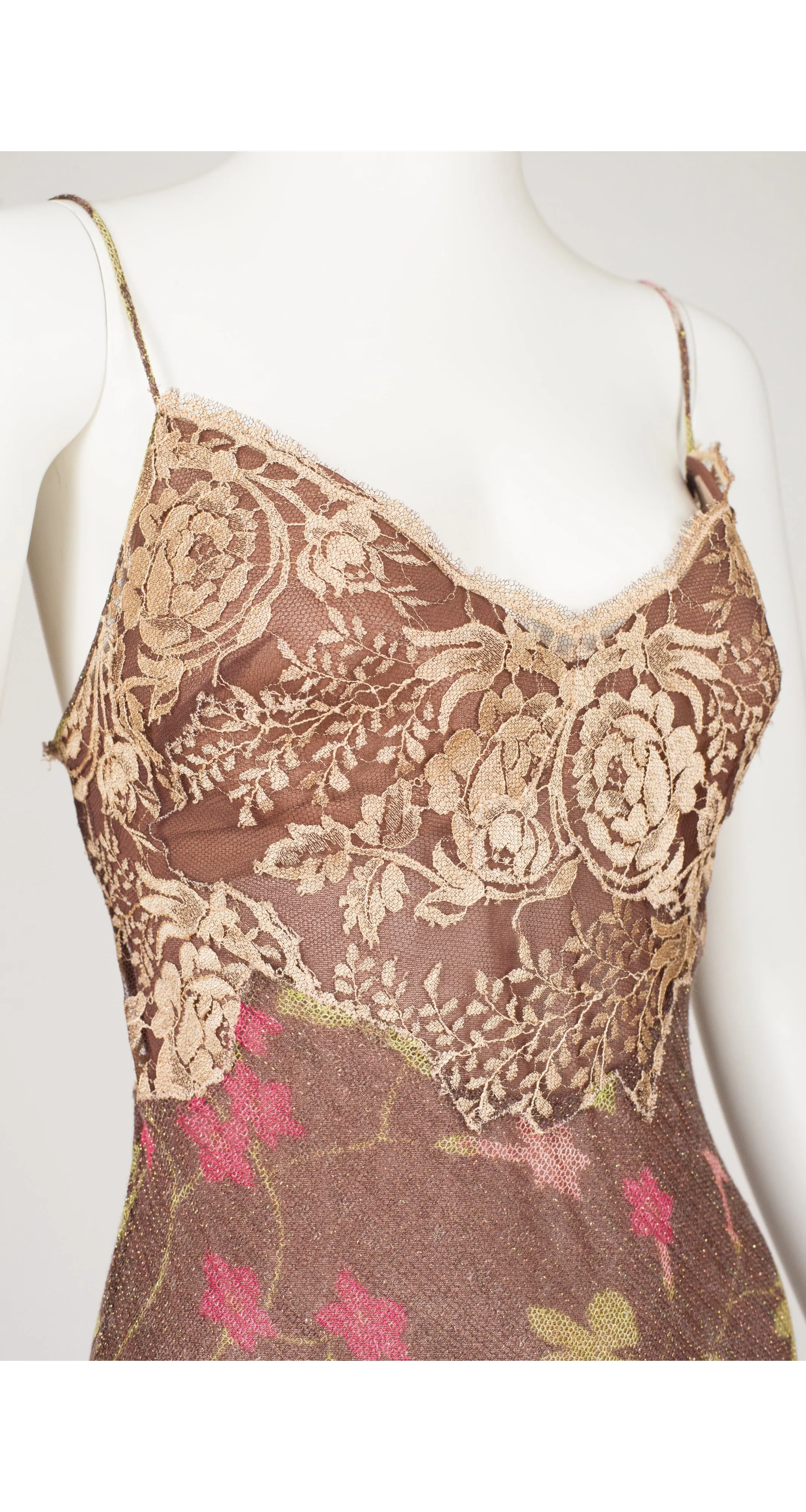 2000s Lace & Floral Lurex Knit Slip Dress