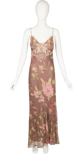 2000s Lace & Floral Lurex Knit Slip Dress