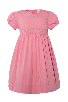20132T-Smocked Pink Rose Bouquet Short Sleeve Toddler Girl Dress