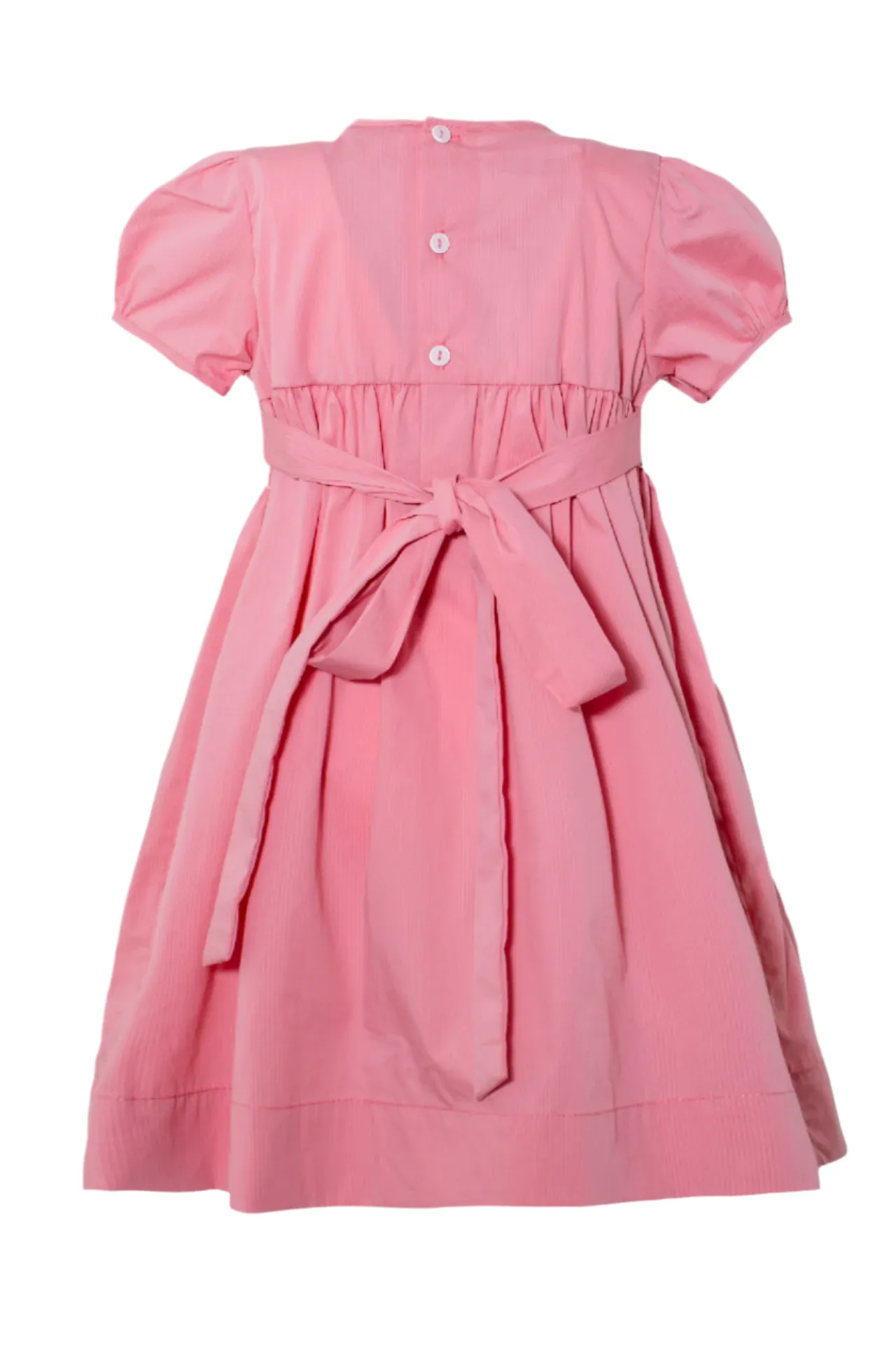 20132T-Smocked Pink Rose Bouquet Short Sleeve Toddler Girl Dress