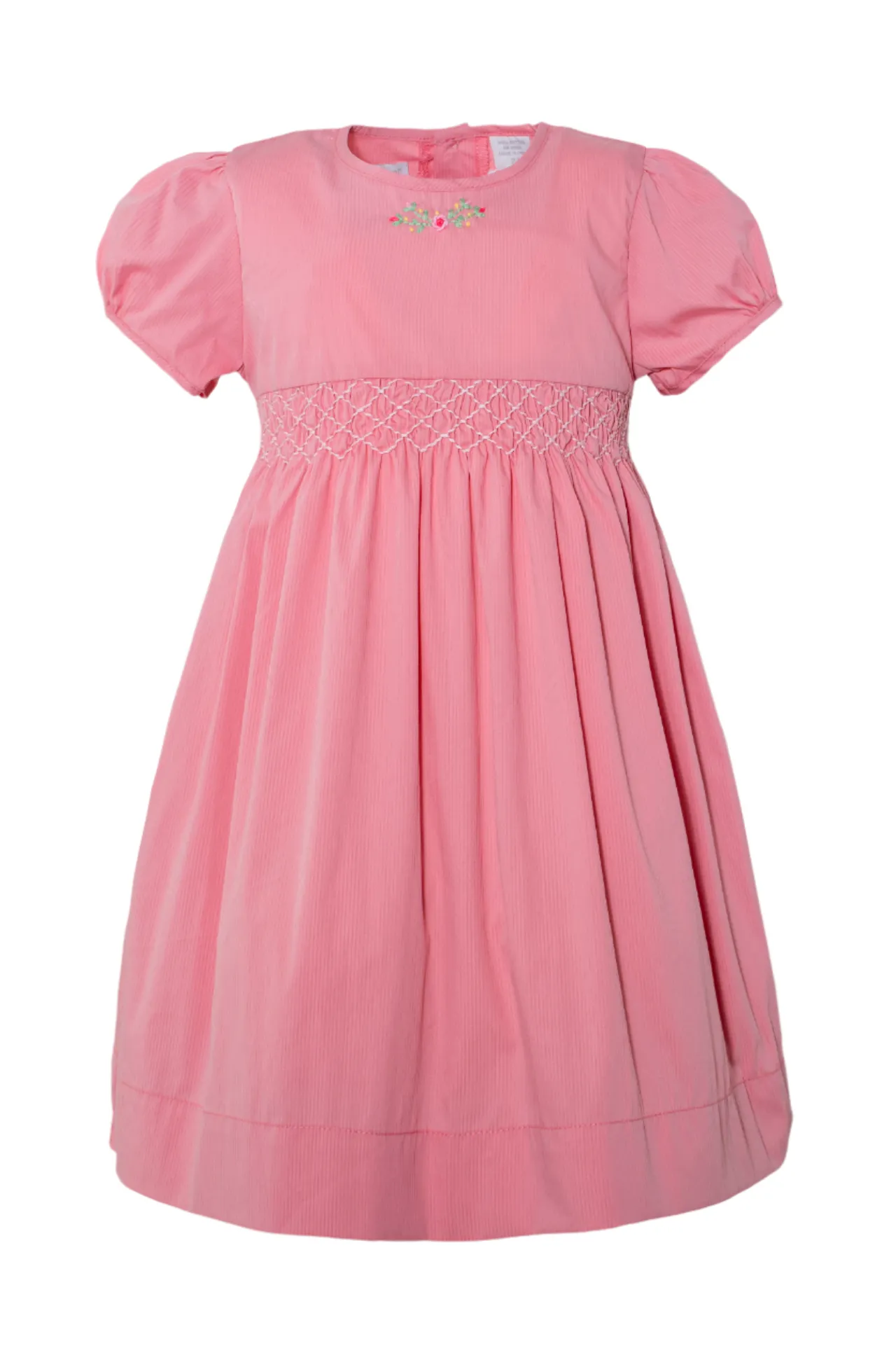 20132T-Smocked Pink Rose Bouquet Short Sleeve Toddler Girl Dress
