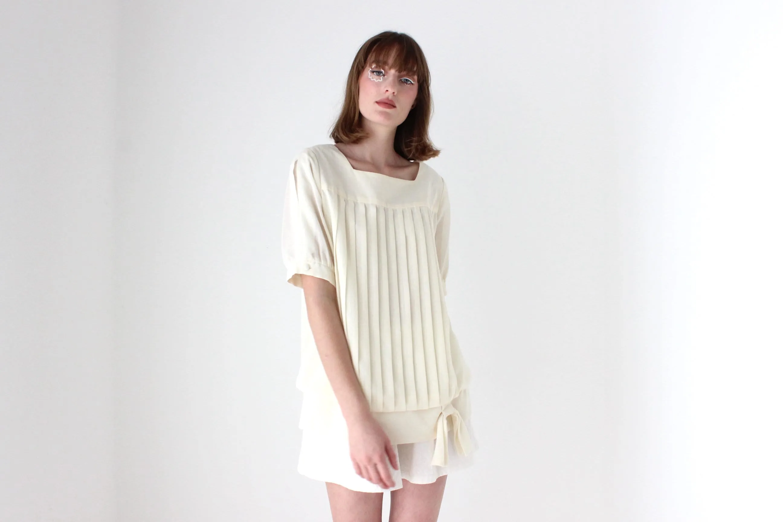 80s Pleated Puff Smock Top