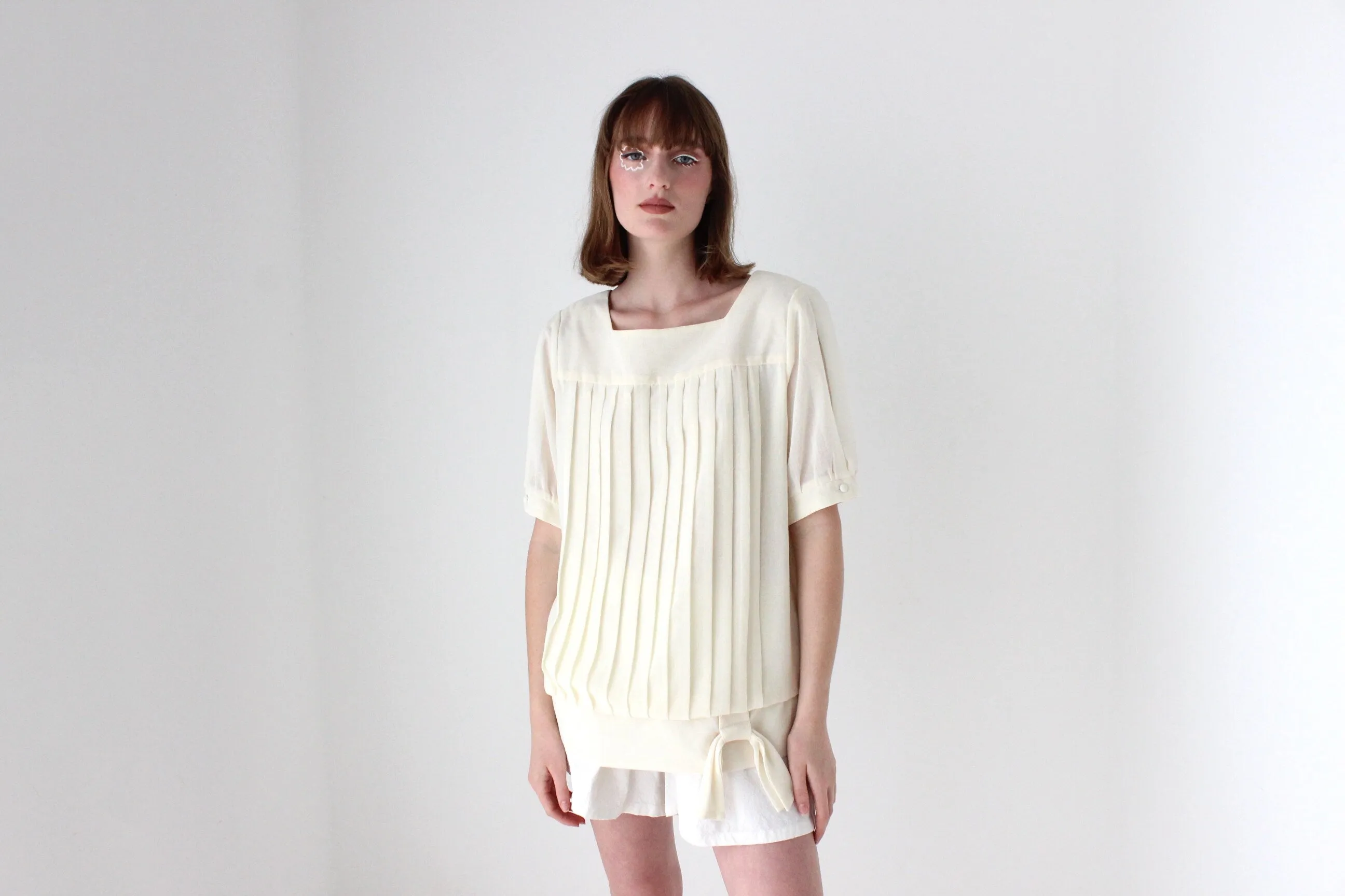 80s Pleated Puff Smock Top
