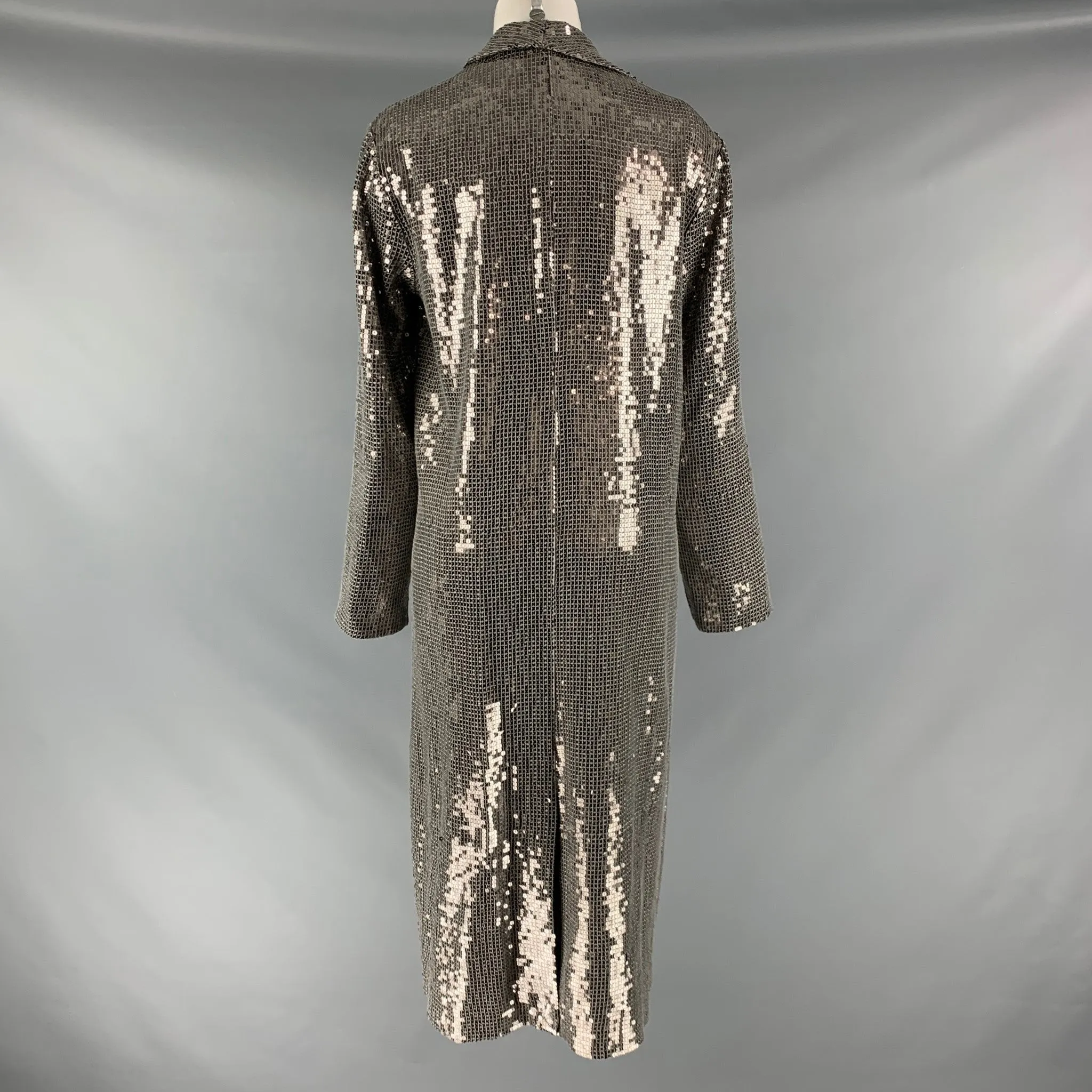ALICE   OLIVIA Size S Silver Viscose Sequined Open Front Coat