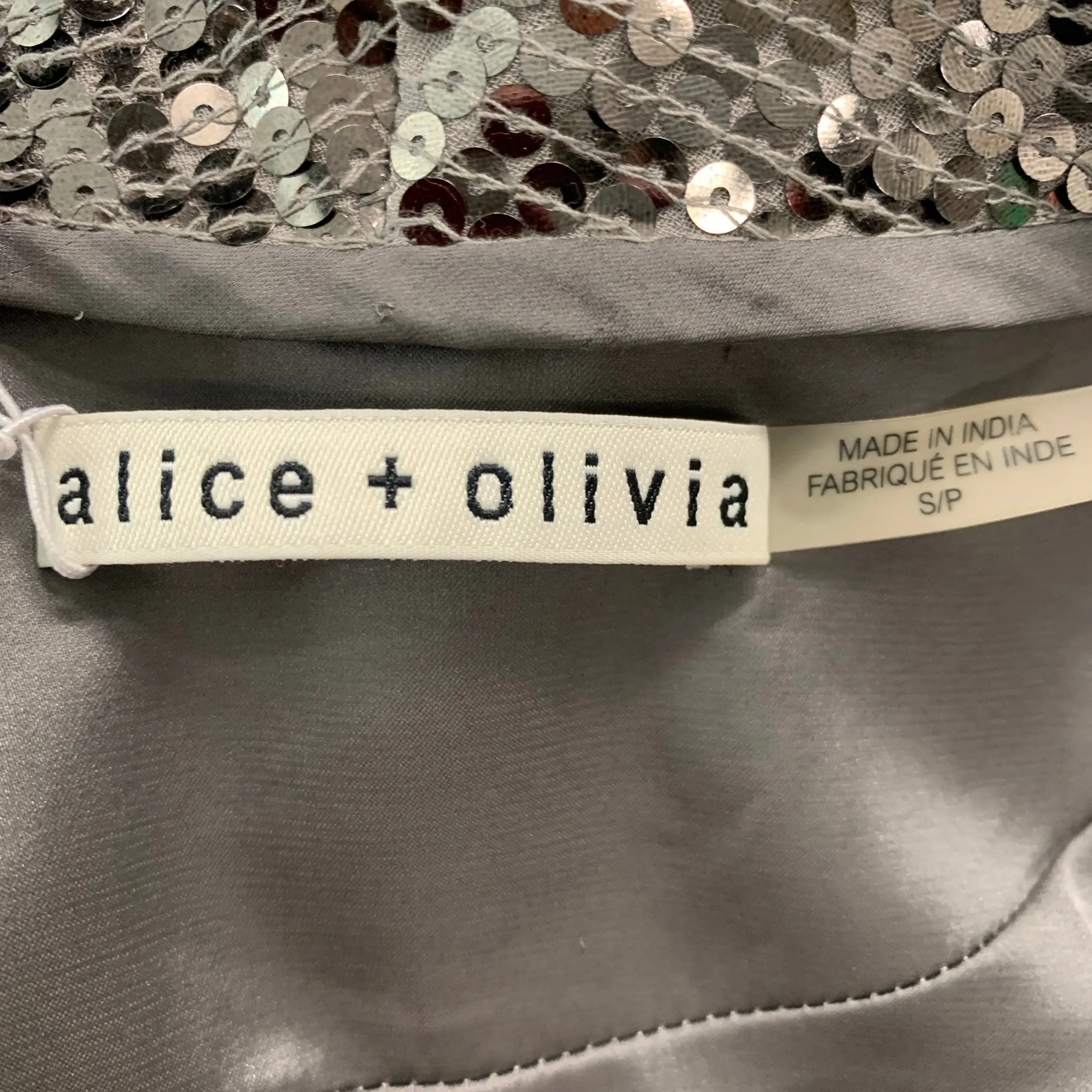 ALICE   OLIVIA Size S Silver Viscose Sequined Open Front Coat
