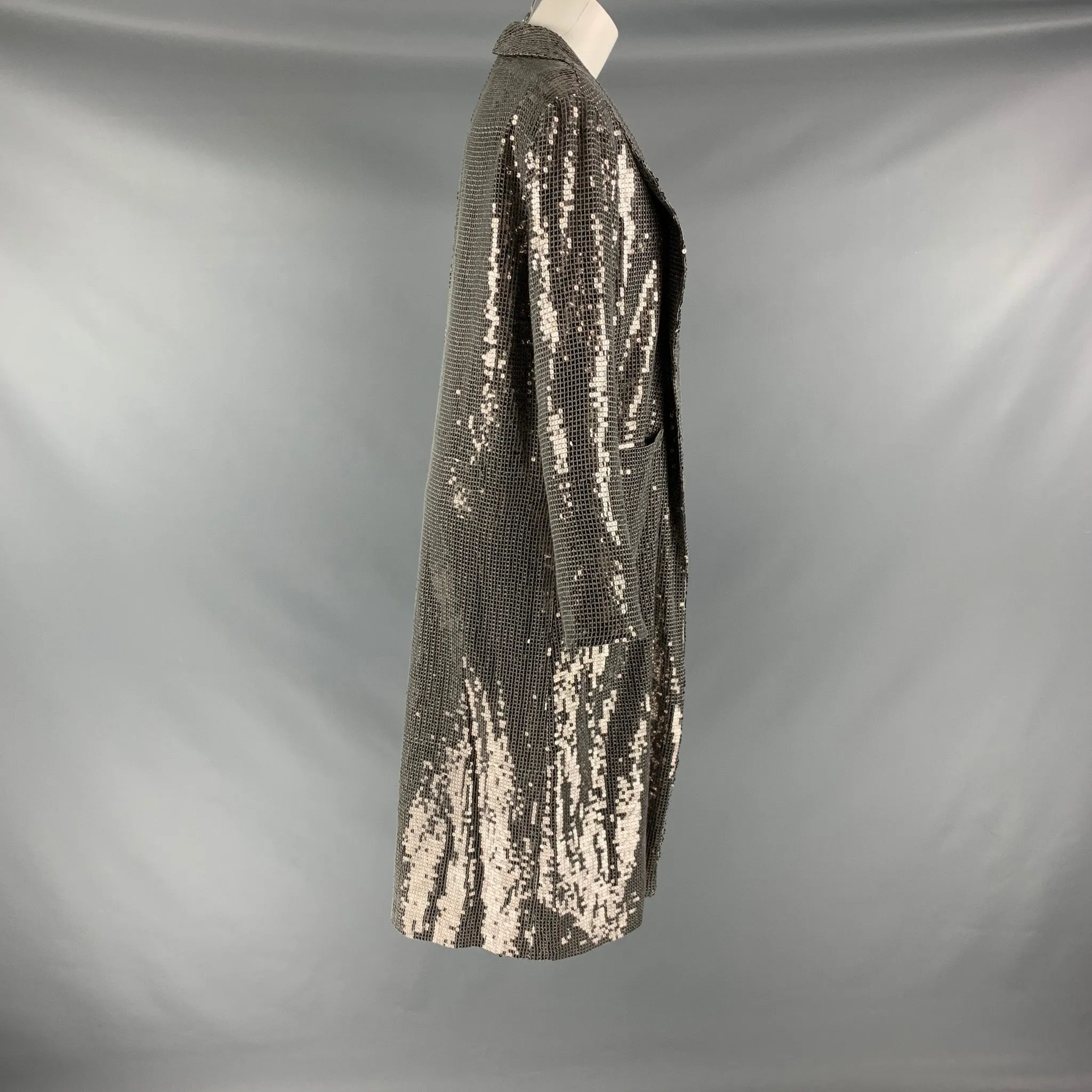ALICE   OLIVIA Size S Silver Viscose Sequined Open Front Coat