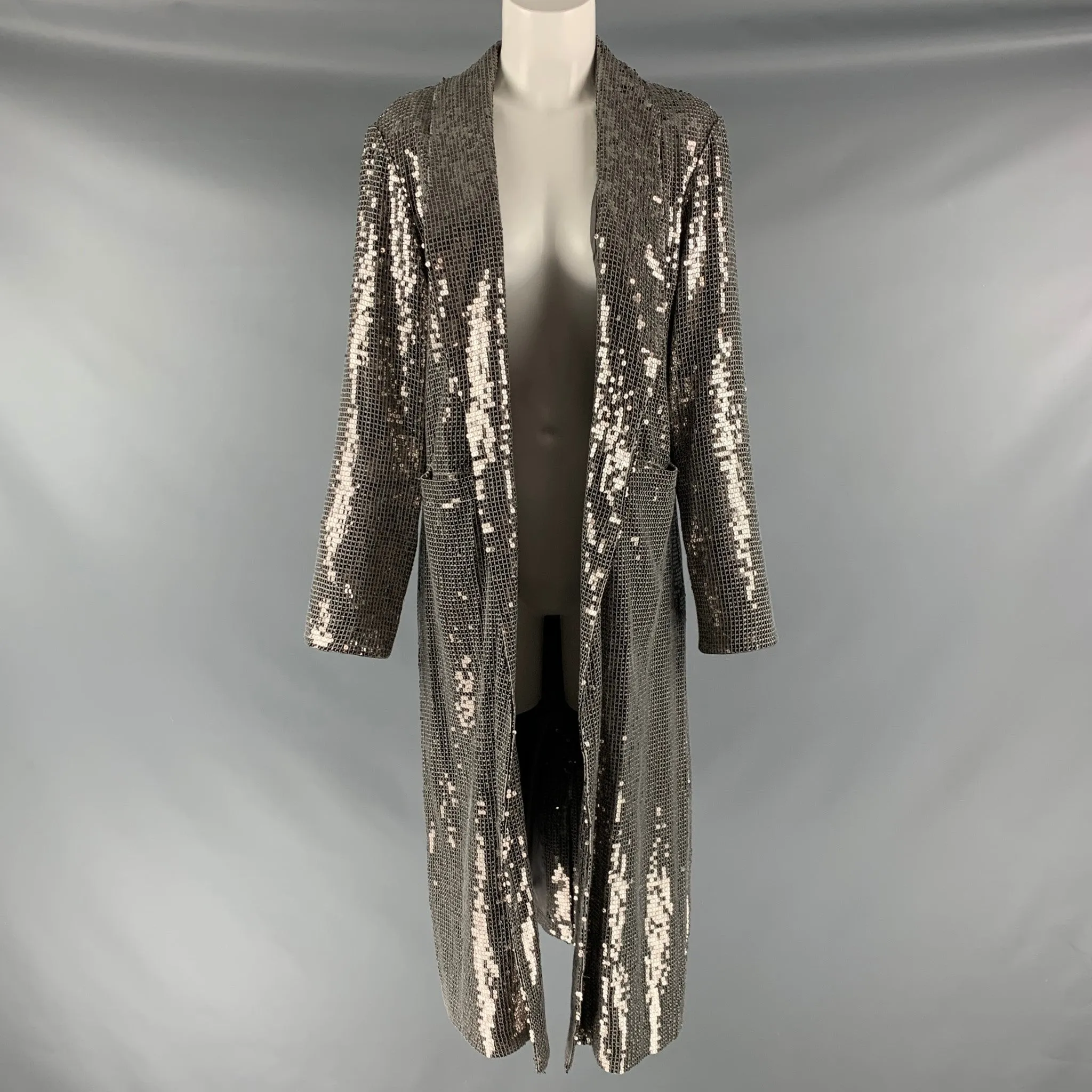 ALICE   OLIVIA Size S Silver Viscose Sequined Open Front Coat