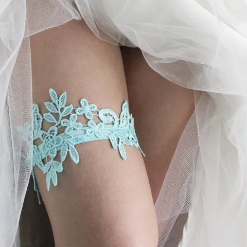 Aqua Wedding Garter Lace All The Way Around - The Lynsay