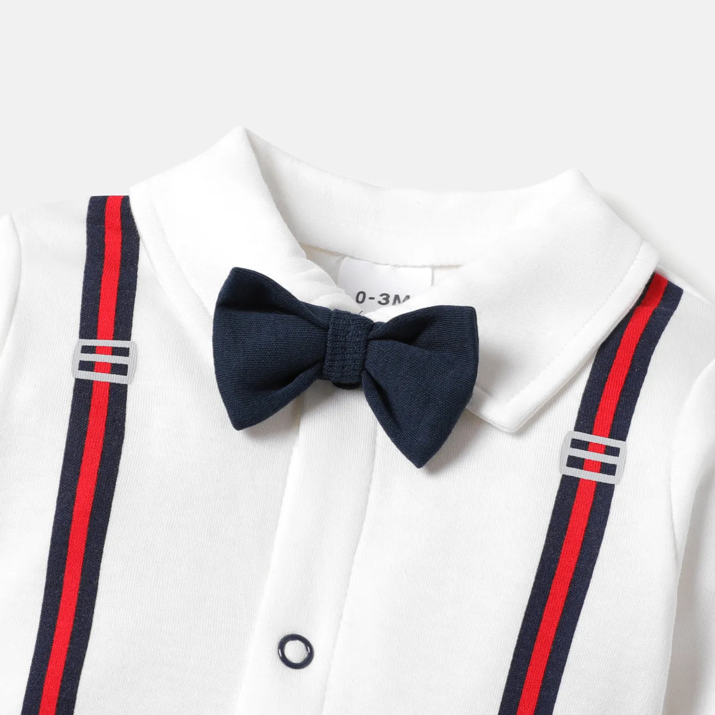 Baby Boy 100% Cotton Long-sleeve Colorblock Spliced Gentleman Bow Tie Jumpsuit