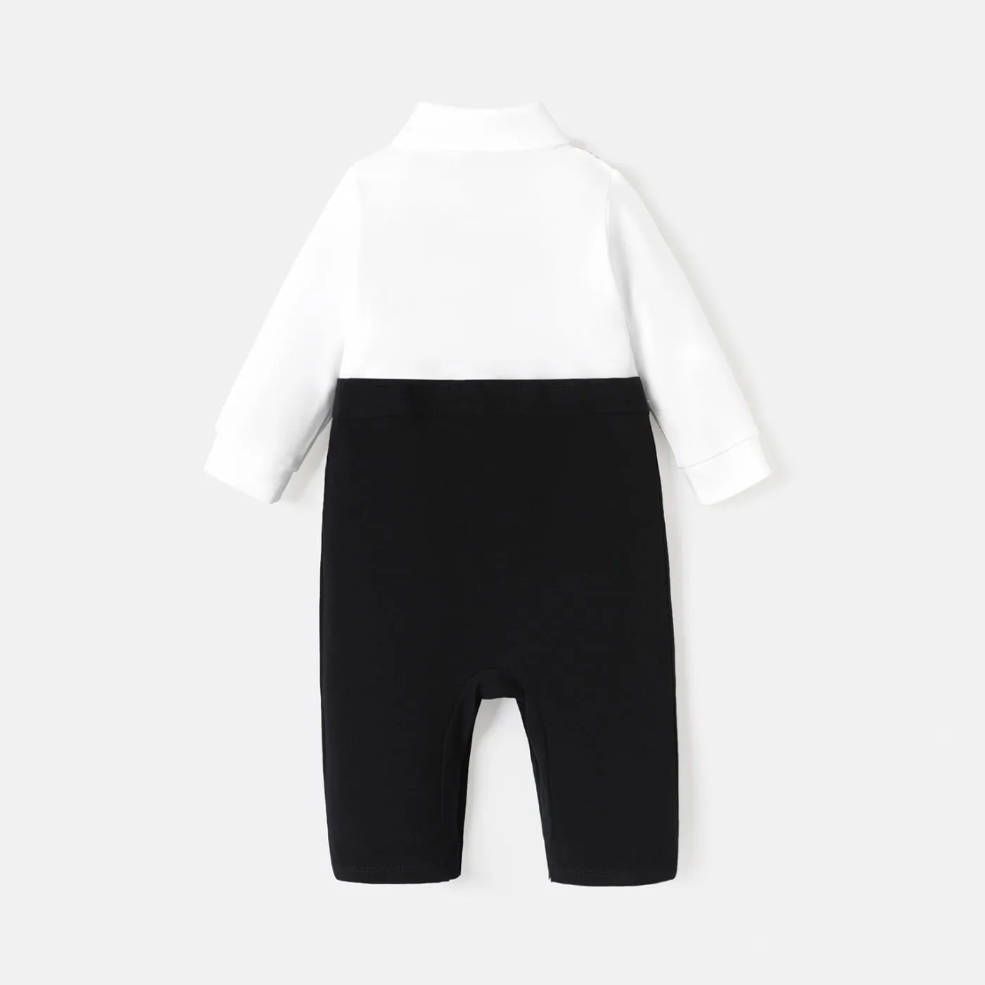 Baby Boy 100% Cotton Long-sleeve Colorblock Spliced Gentleman Bow Tie Jumpsuit