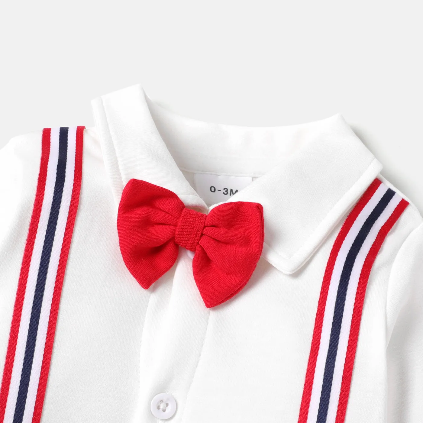 Baby Boy 100% Cotton Long-sleeve Colorblock Spliced Gentleman Bow Tie Jumpsuit