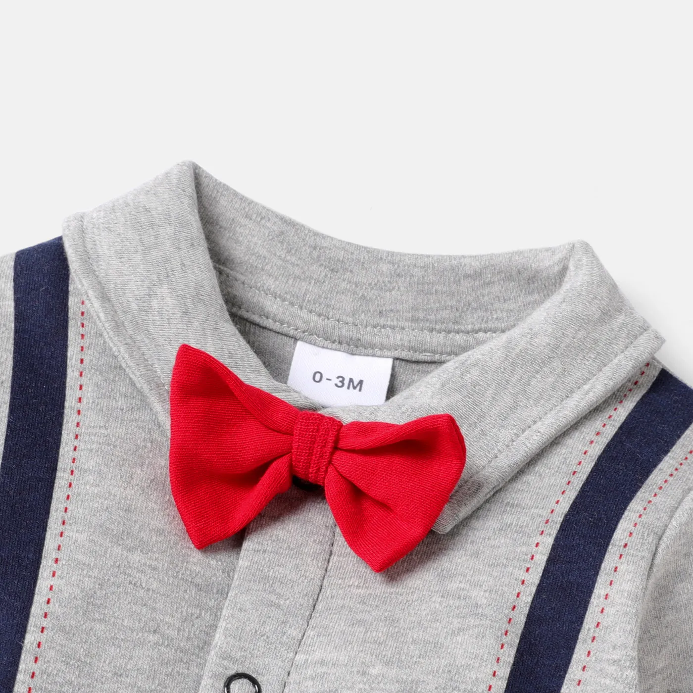 Baby Boy 100% Cotton Long-sleeve Colorblock Spliced Gentleman Bow Tie Jumpsuit