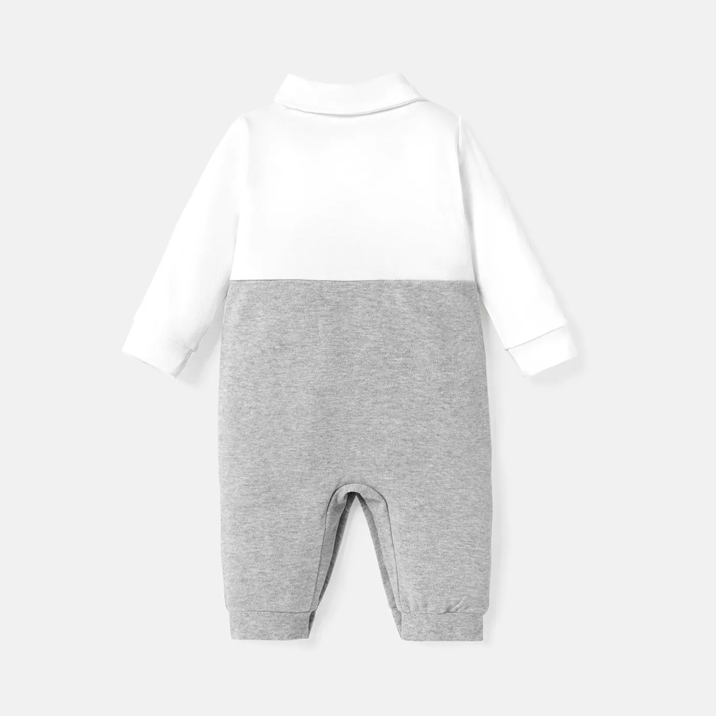 Baby Boy 100% Cotton Long-sleeve Colorblock Spliced Gentleman Bow Tie Jumpsuit