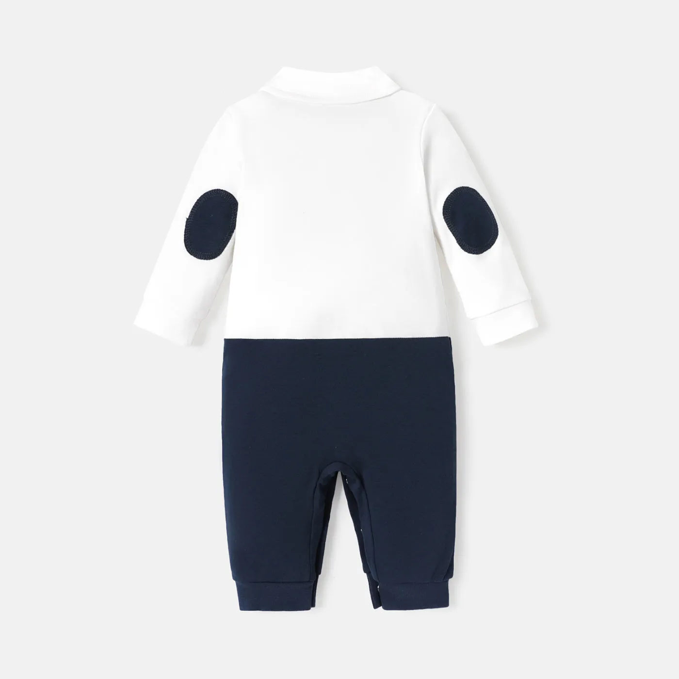 Baby Boy 100% Cotton Long-sleeve Colorblock Spliced Gentleman Bow Tie Jumpsuit