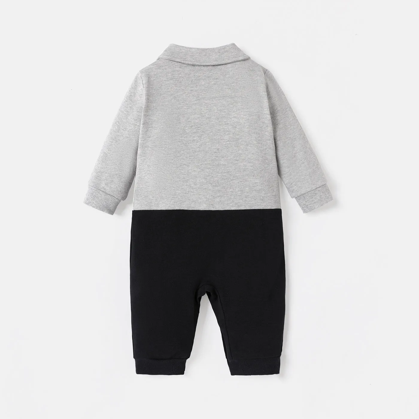 Baby Boy 100% Cotton Long-sleeve Colorblock Spliced Gentleman Bow Tie Jumpsuit
