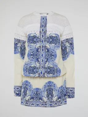 Baroque Print Knit Panel Dress