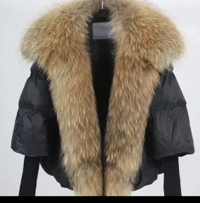 Black goose puffer- natural fox fur