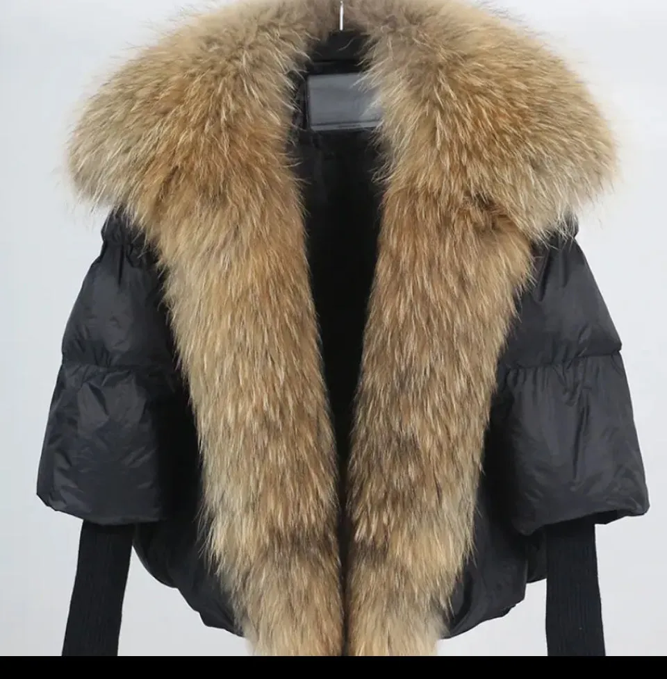 Black goose puffer- natural fox fur