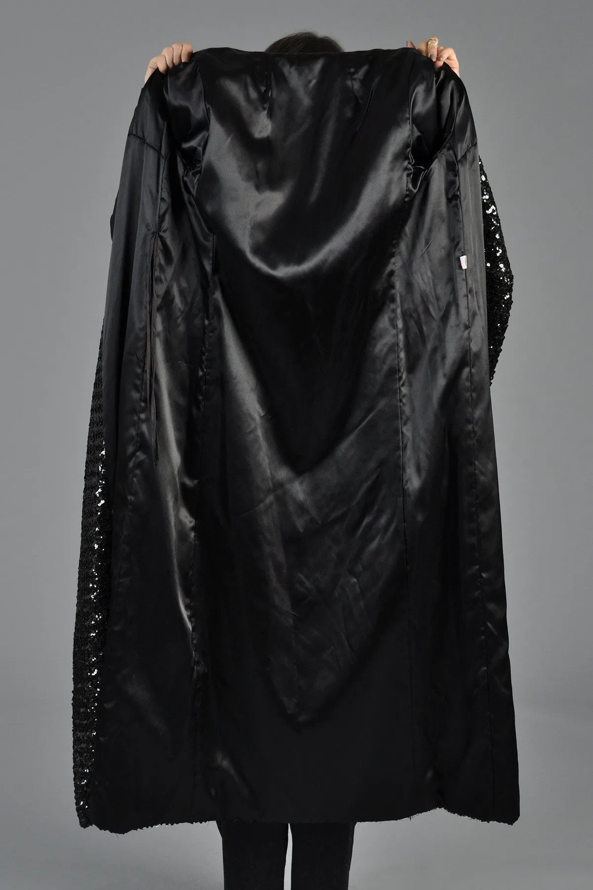 Black Sequin Belted Maxi Trench Coat