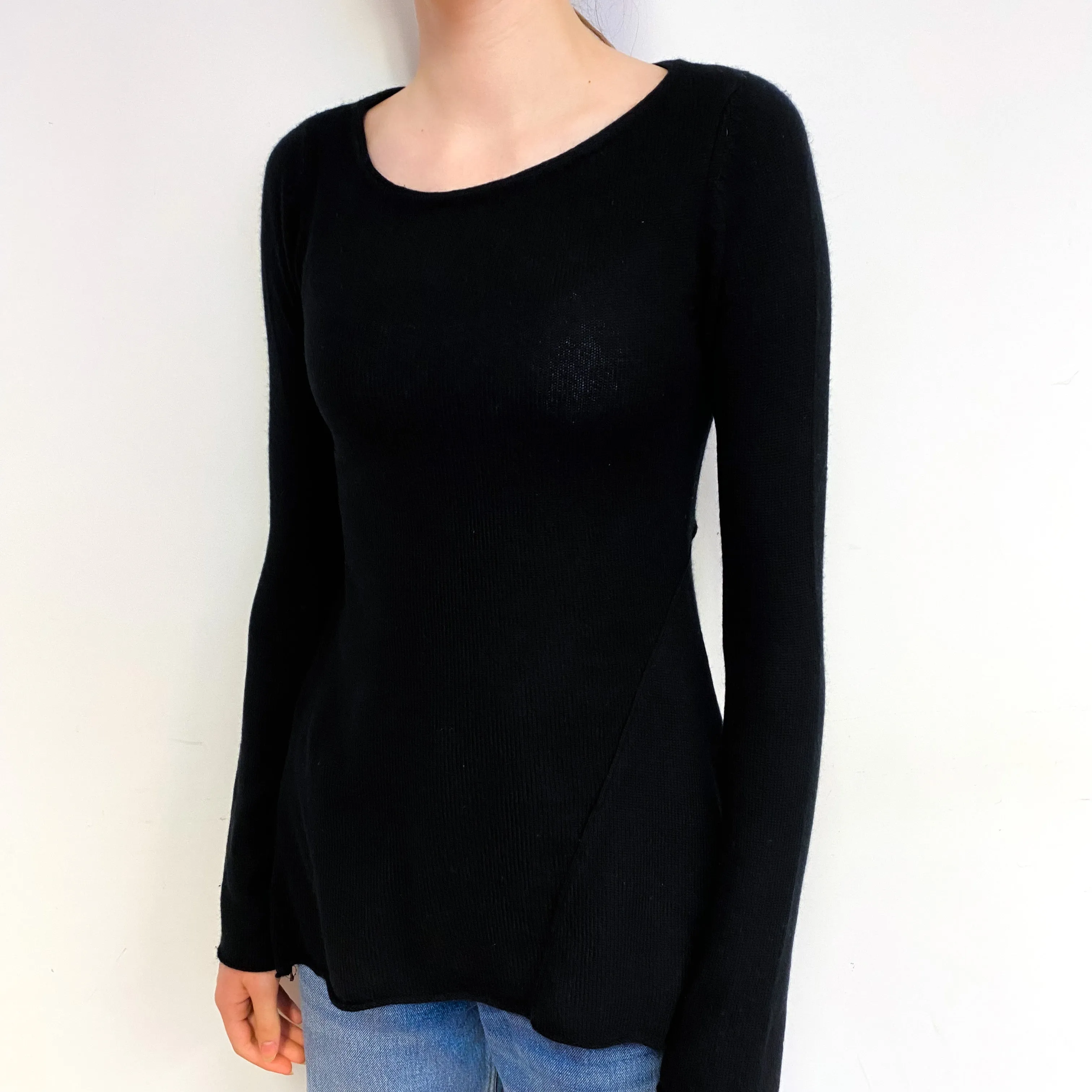 Black Side Zip Cashmere Crew Neck Tunic Jumper Extra Small