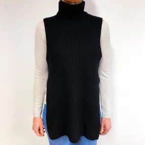 Black Sleeveless Cashmere Polo Neck Jumper Medium