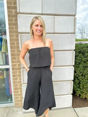 Black Strapless Wide Leg Jumpsuit