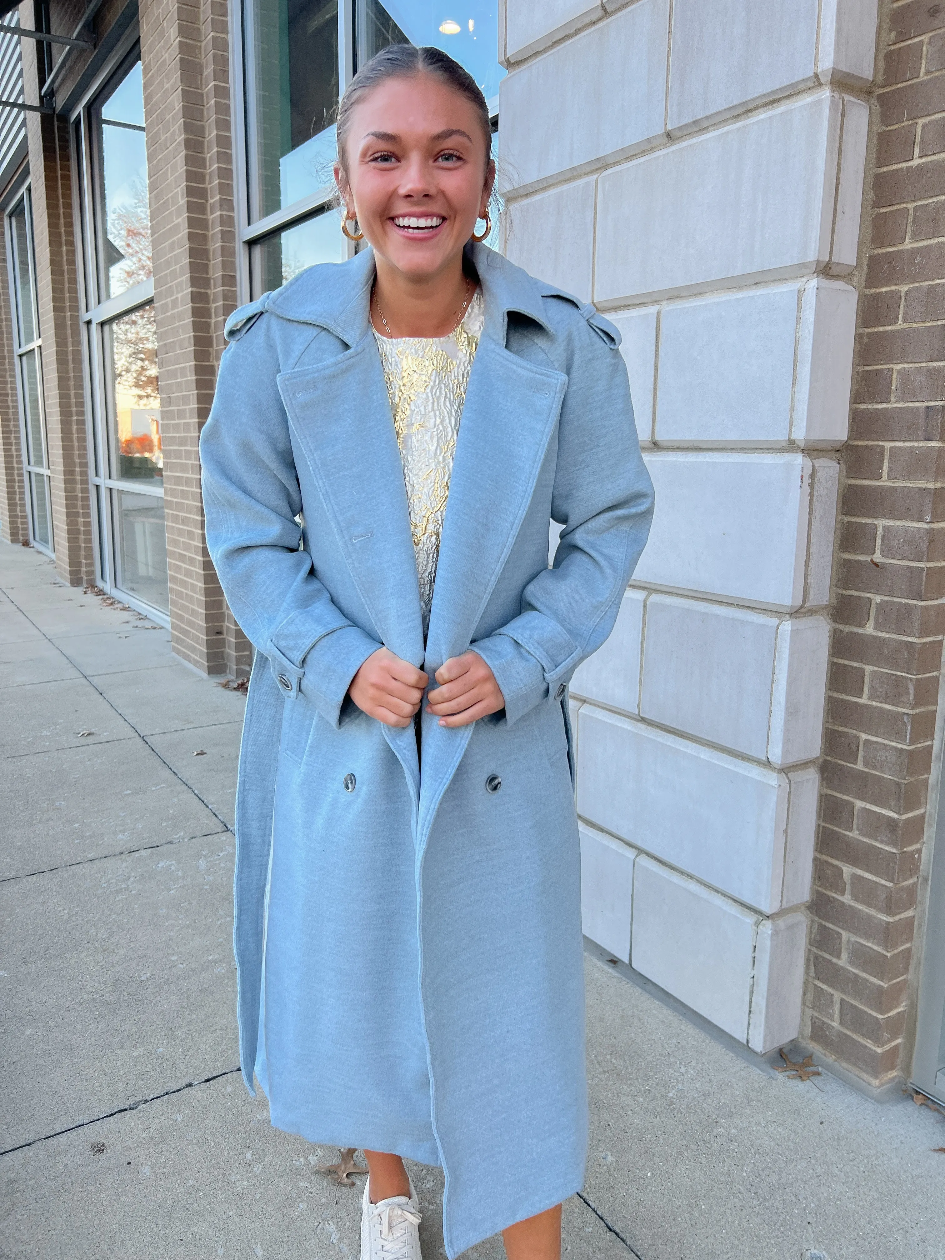 Blue Cloud Trench Coat