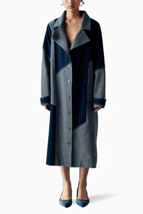 Blue Denim Color Block Trench