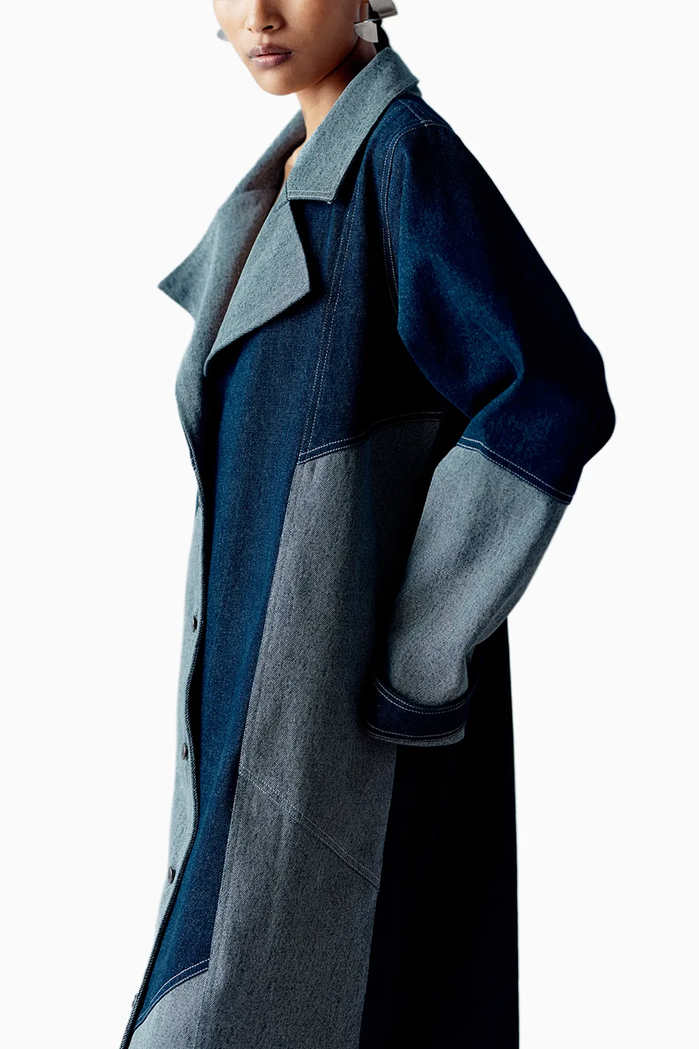 Blue Denim Color Block Trench