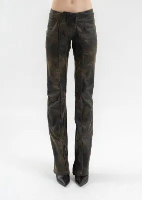 BROWN VEGAN LEATHER FLARED TROUSERS