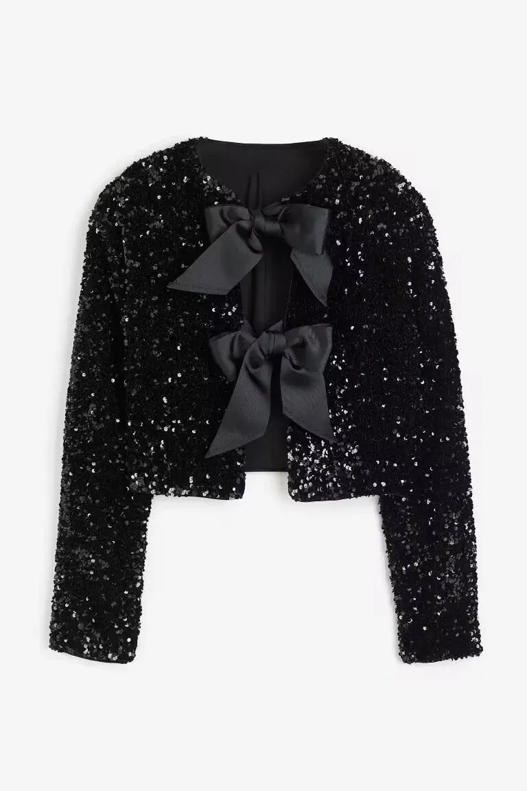 Cara Bow-tie Sequins Coat
