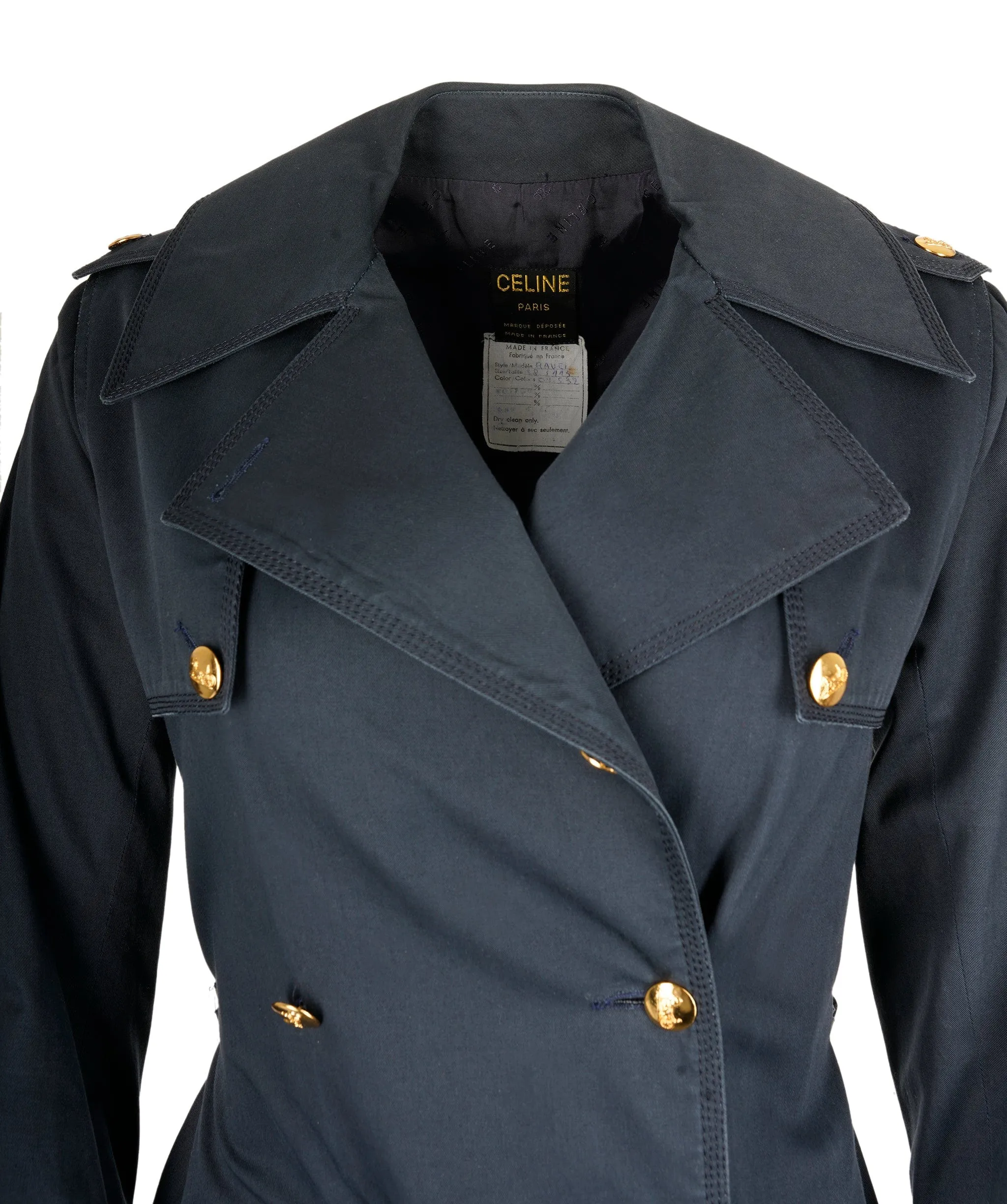 Celine Gold Button Trench Coat Navy ASL7142