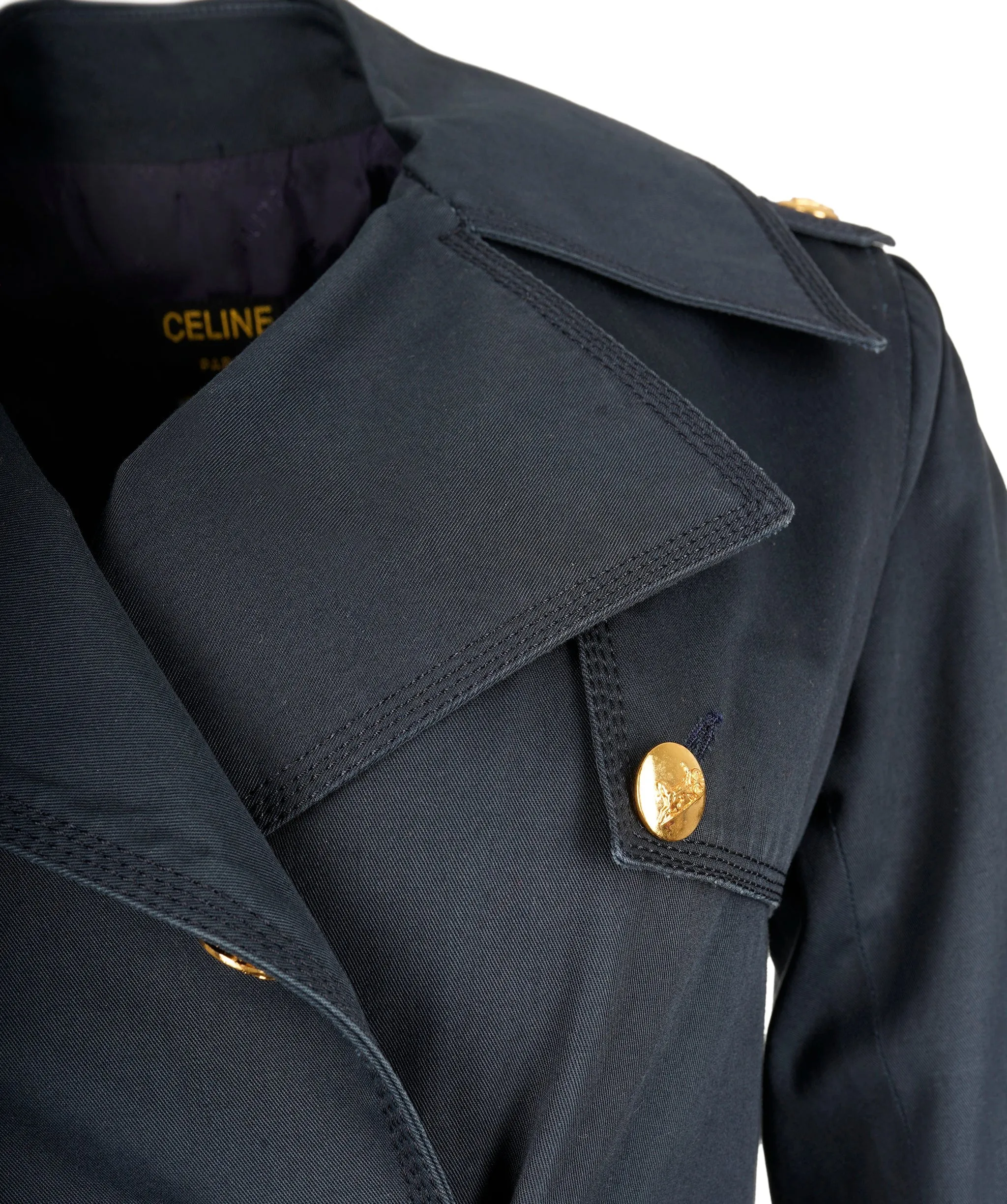 Celine Gold Button Trench Coat Navy ASL7142