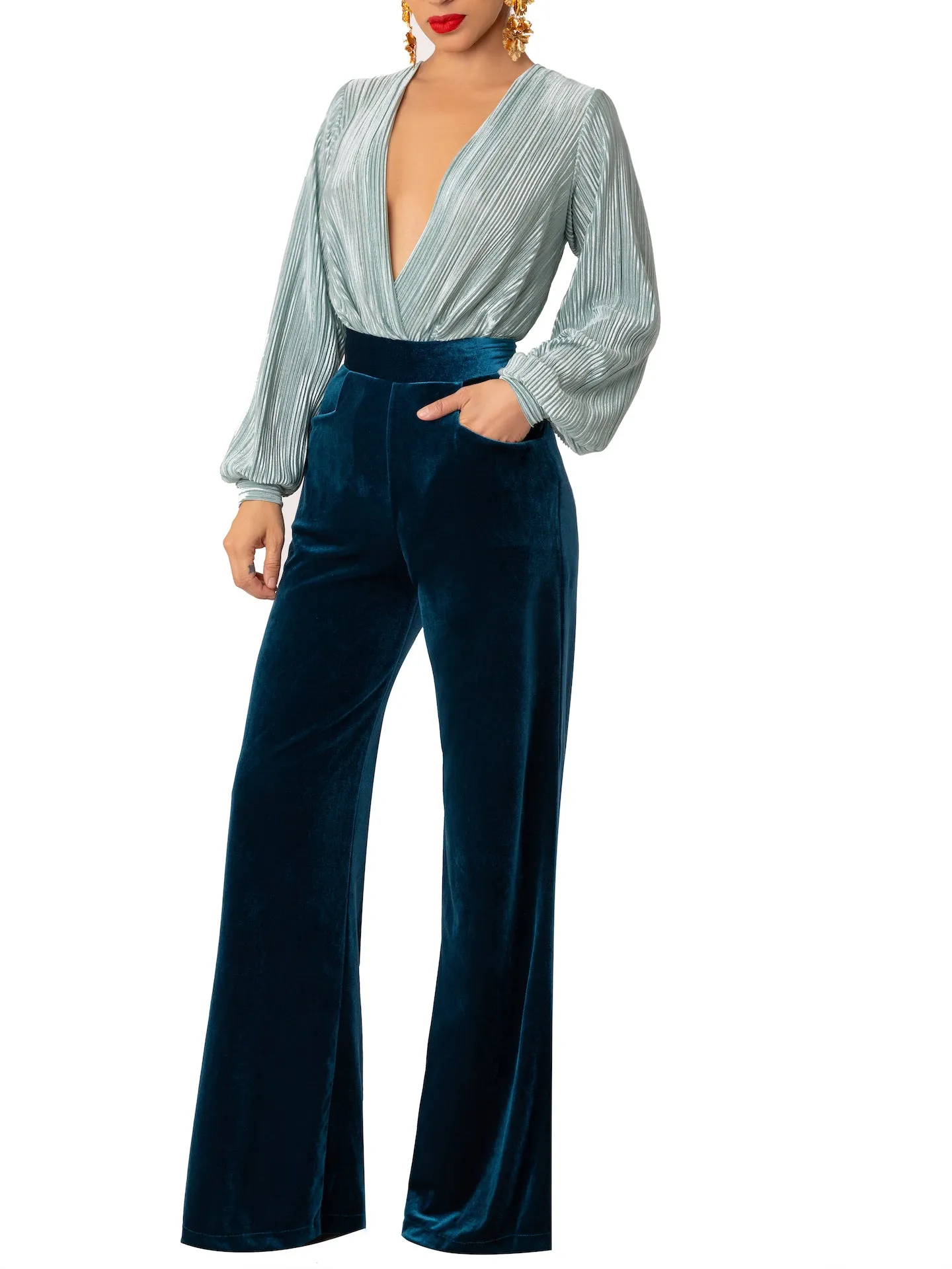 “Claudette” Petrol Contrast Jumpsuit