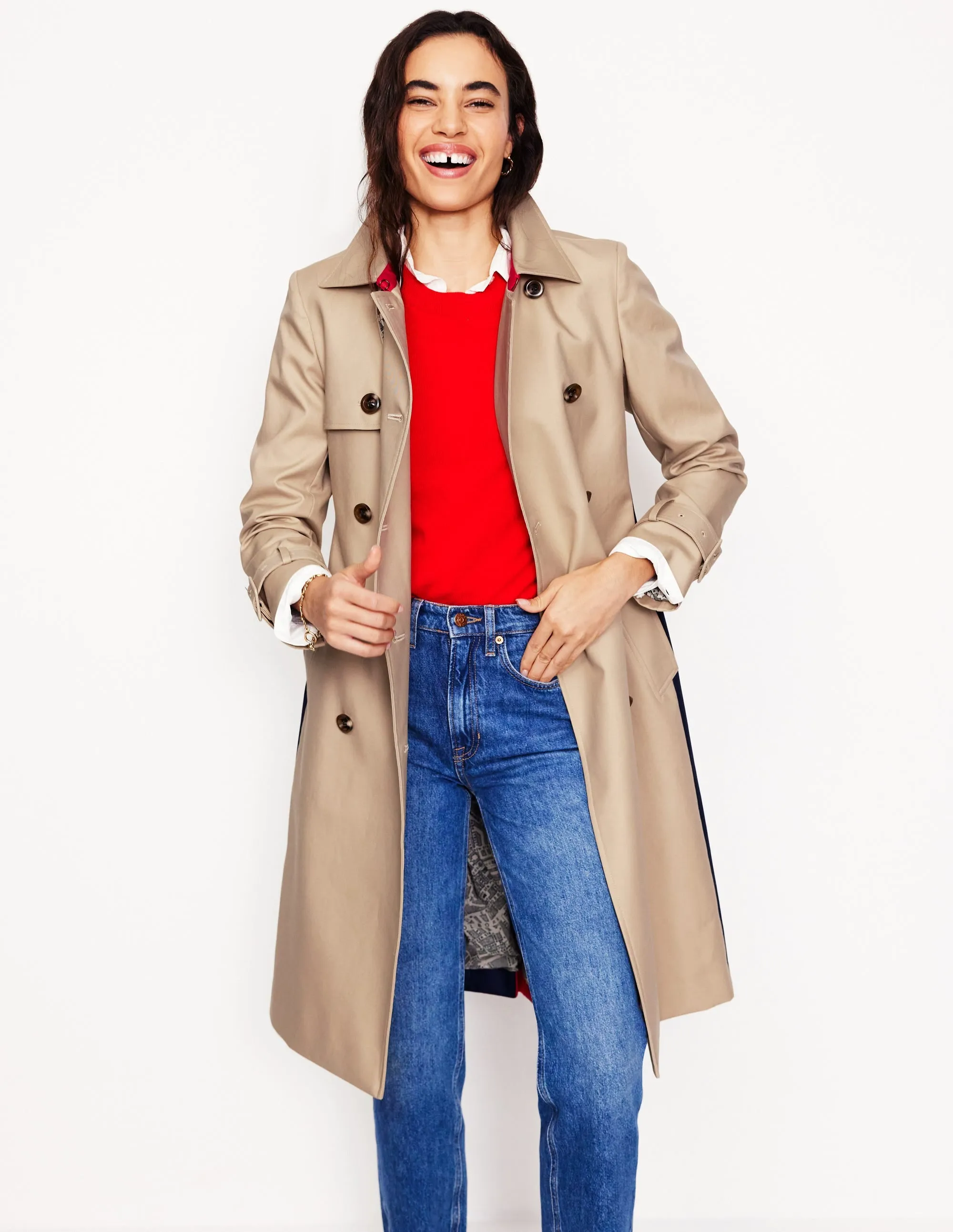 Colour Block Trench Coat-Neutral