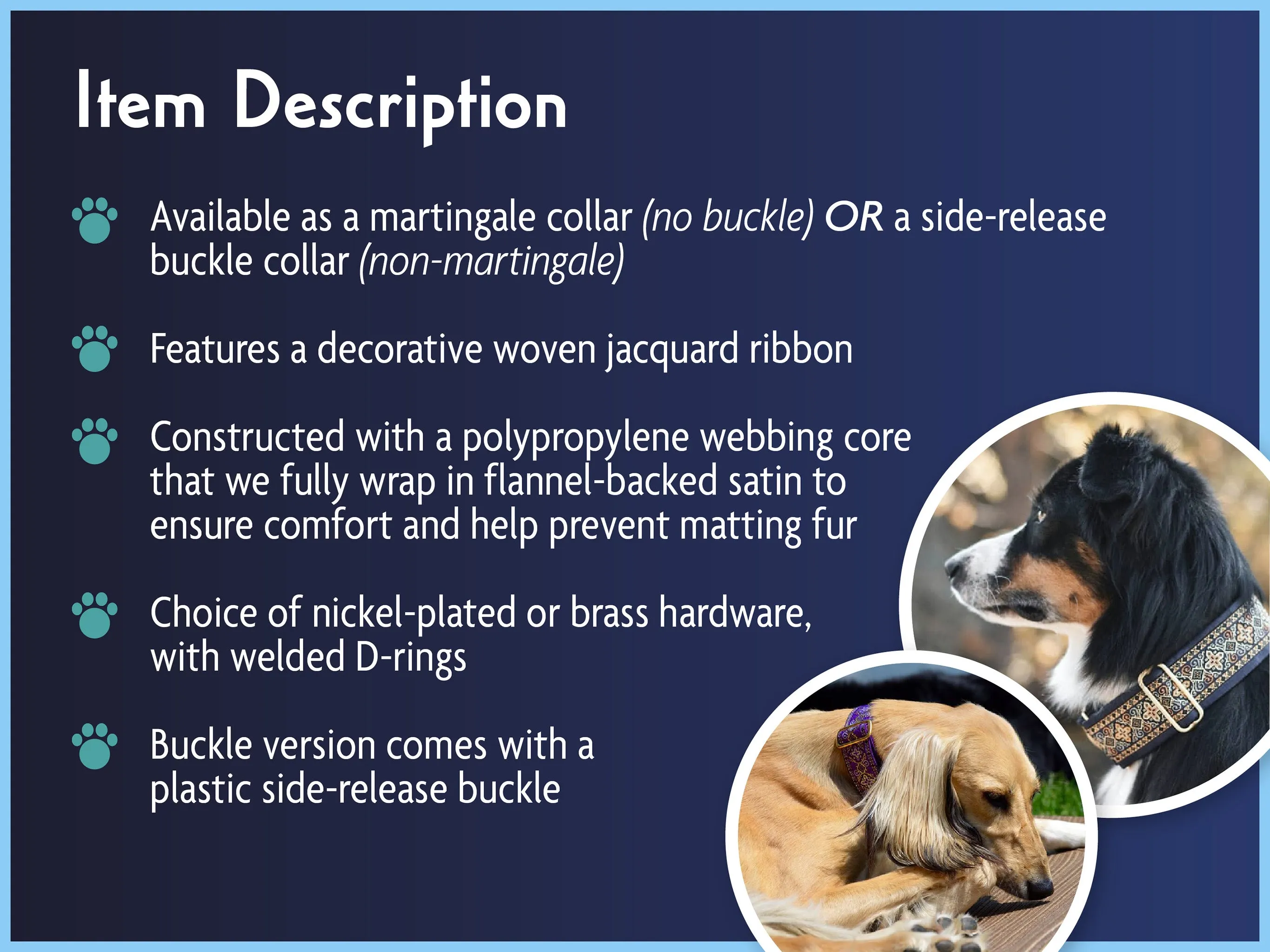 Corinth - Martingale or Buckle Dog Collar - 1" Width