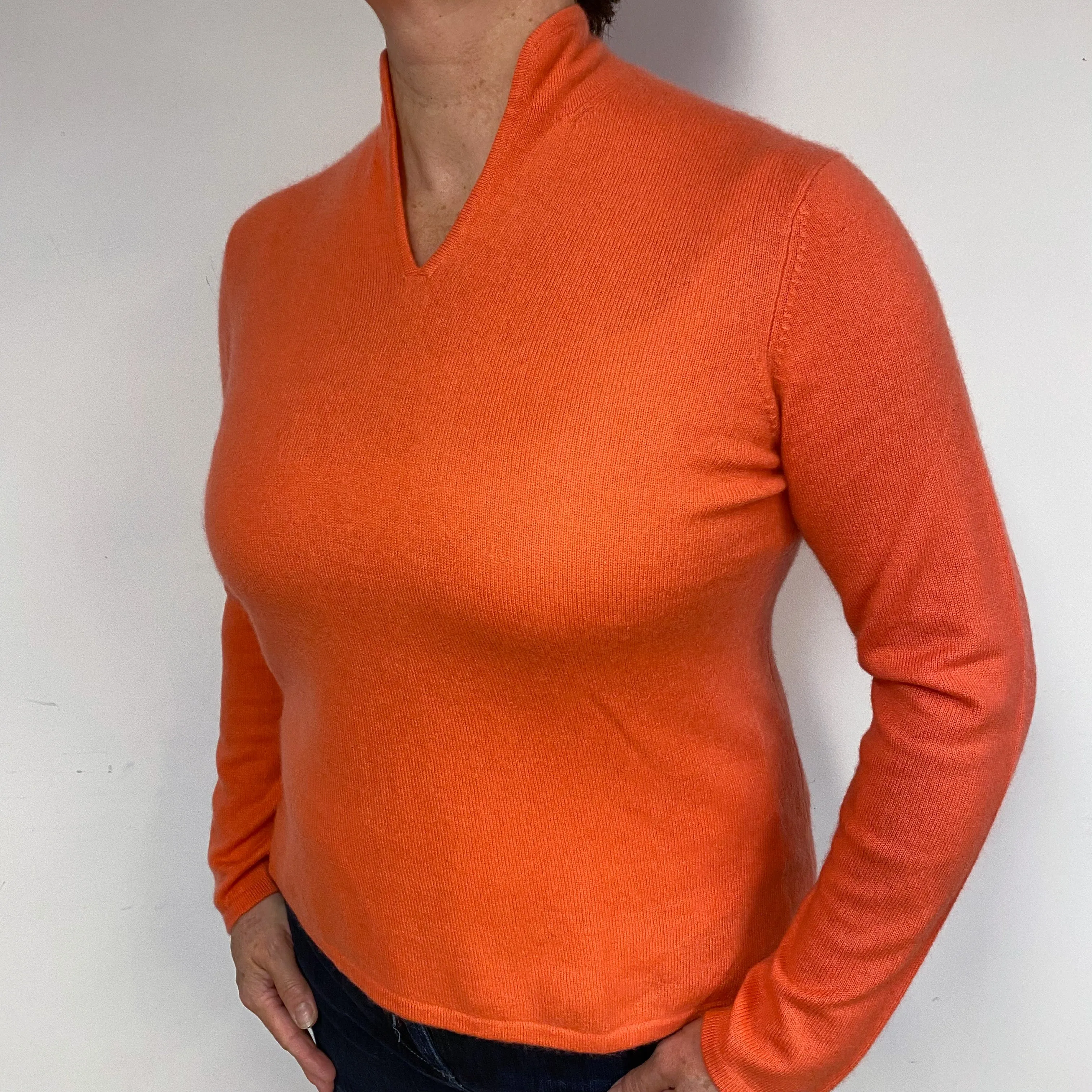 Crab Orange Cashmere V-Neck Jumper Large