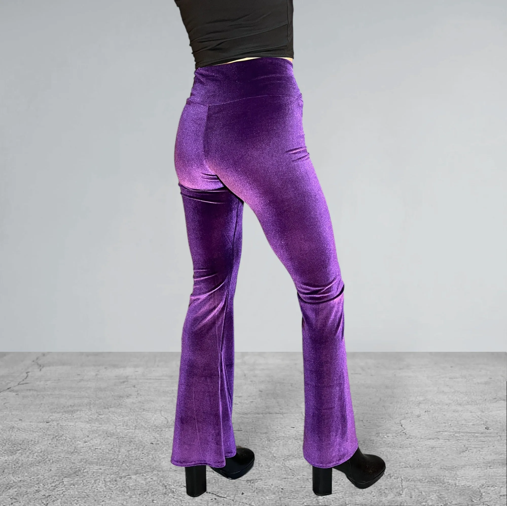Crossover V-Waist Bootcut Flare Pants - Purple Velvet