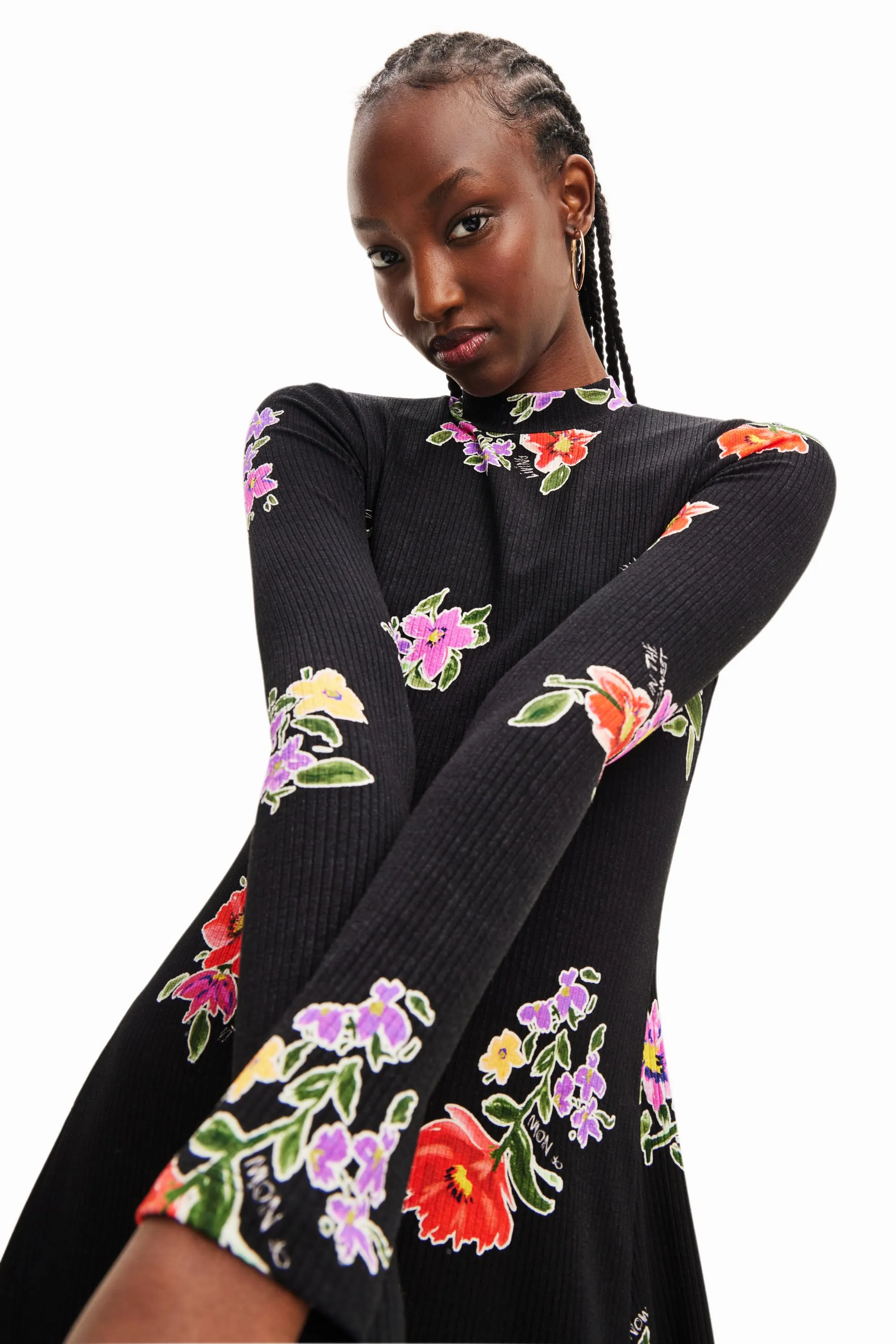 Desigual Petony Long Sleeve Short Floral Jersey Dress 23WWVK29