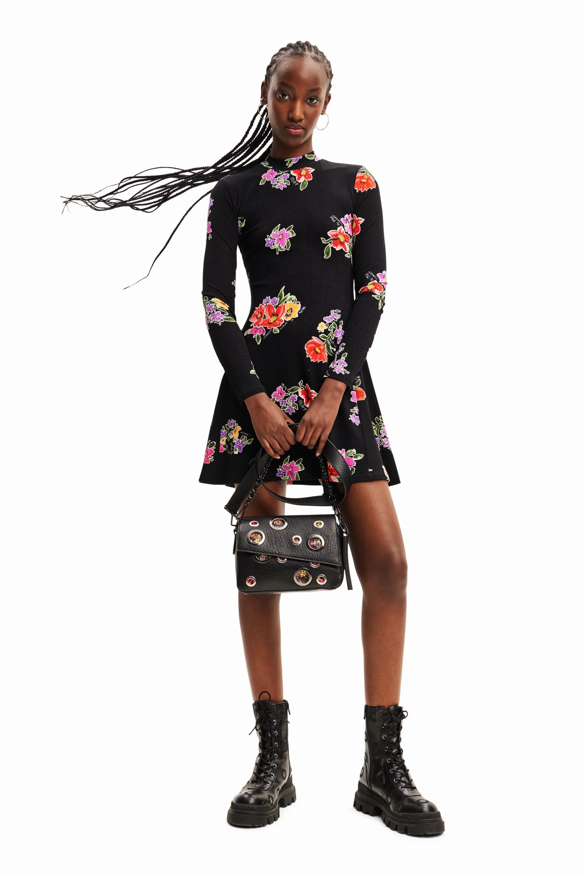 Desigual Petony Long Sleeve Short Floral Jersey Dress 23WWVK29