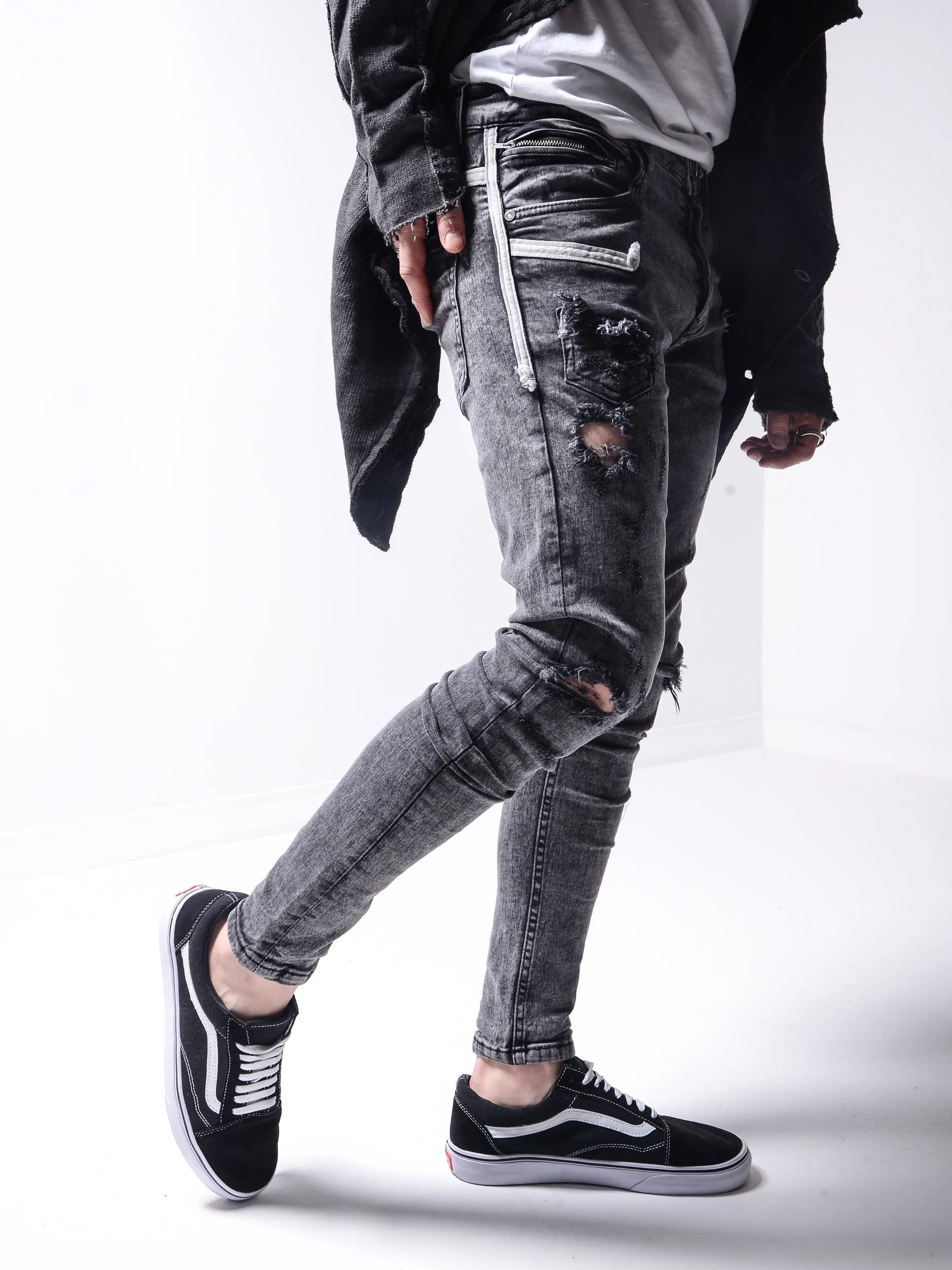 Distressed White Stripes Jeans
