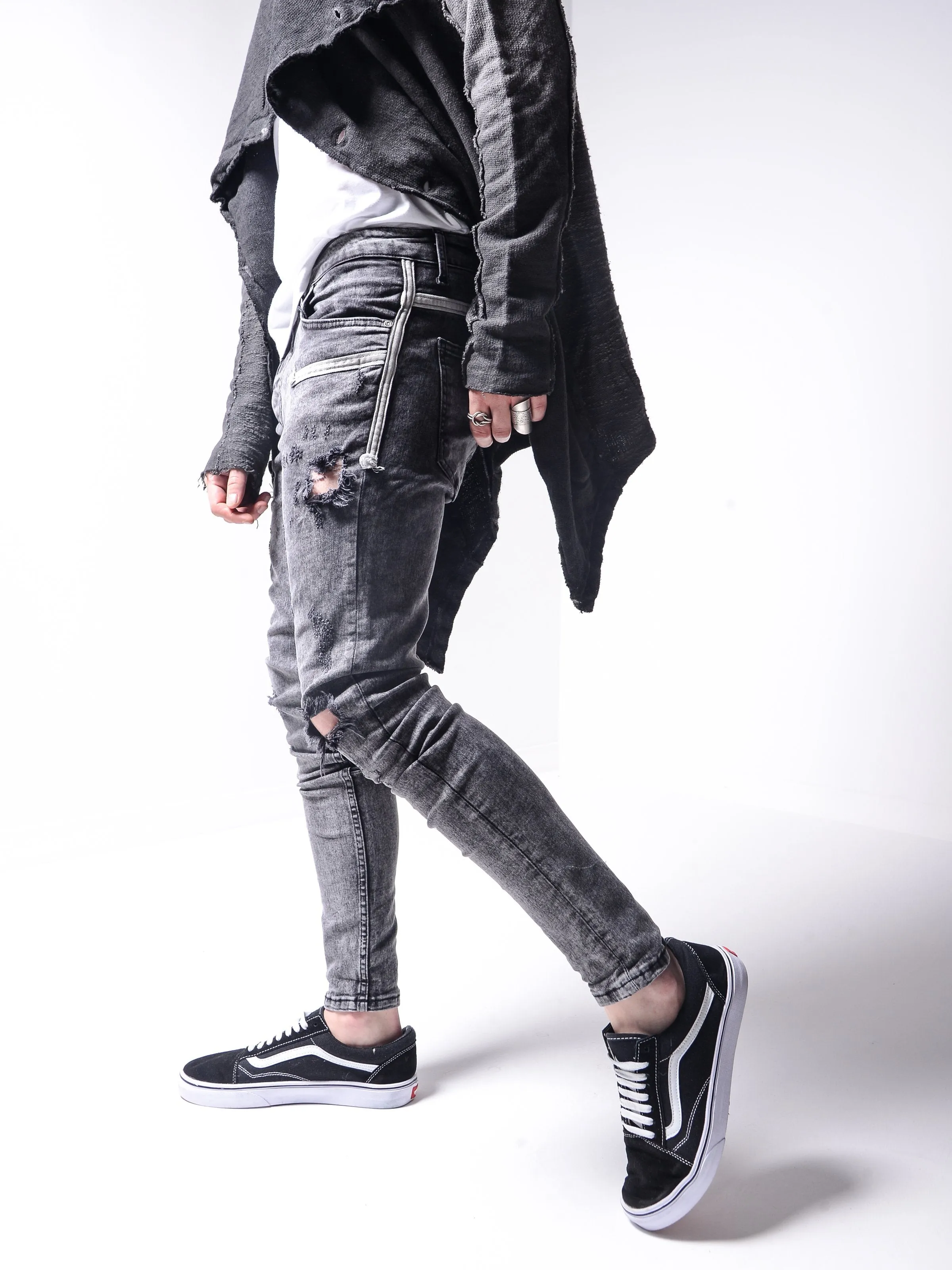 Distressed White Stripes Jeans