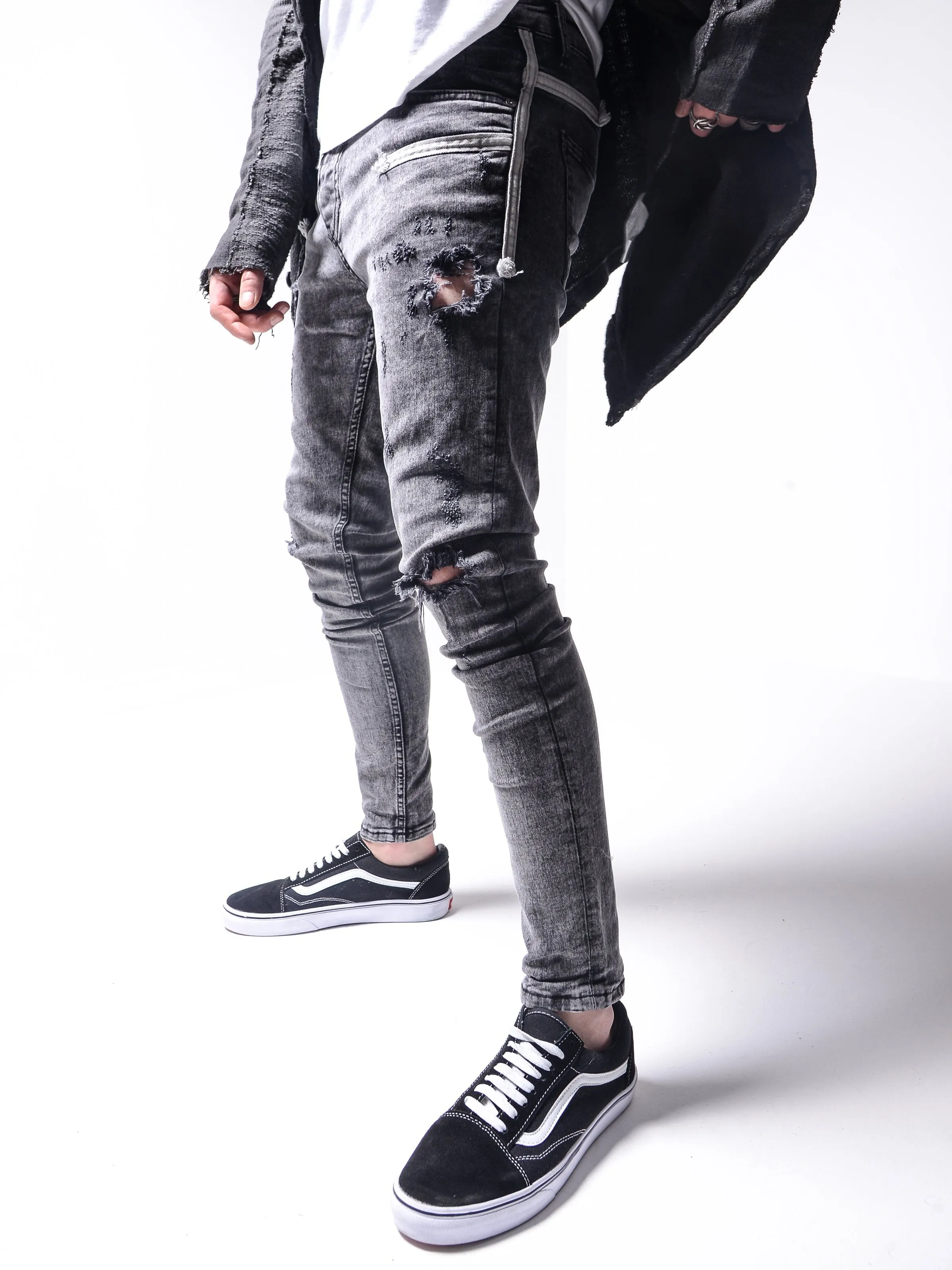 Distressed White Stripes Jeans