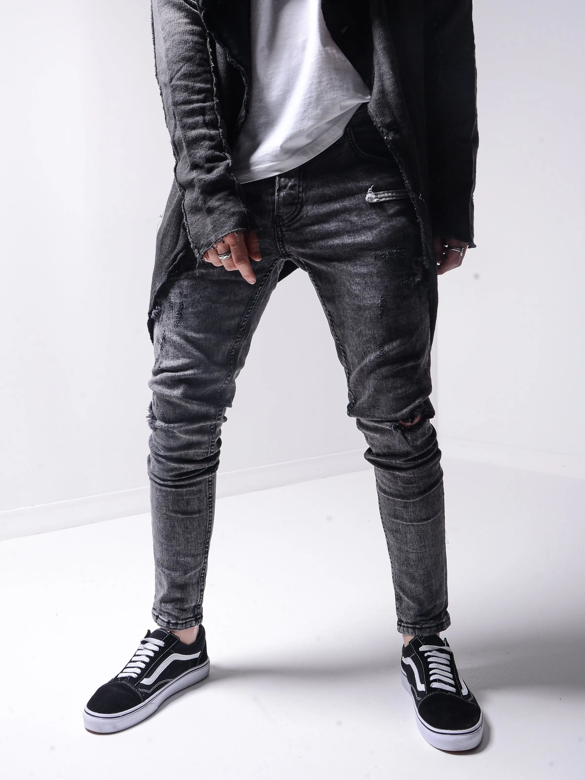 Distressed White Stripes Jeans