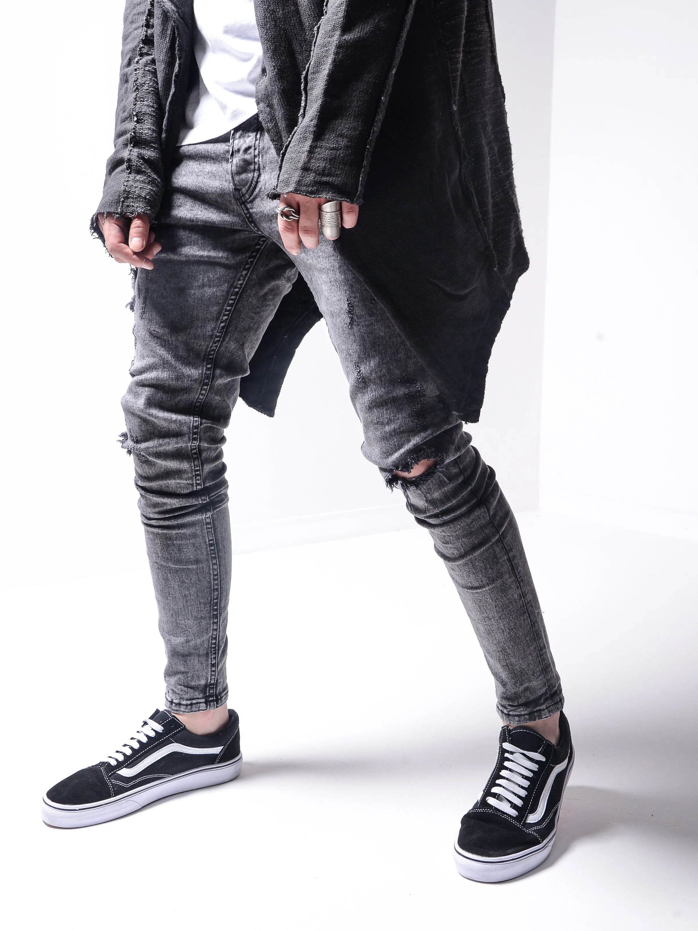 Distressed White Stripes Jeans