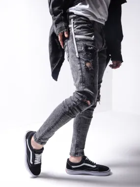 Distressed White Stripes Jeans