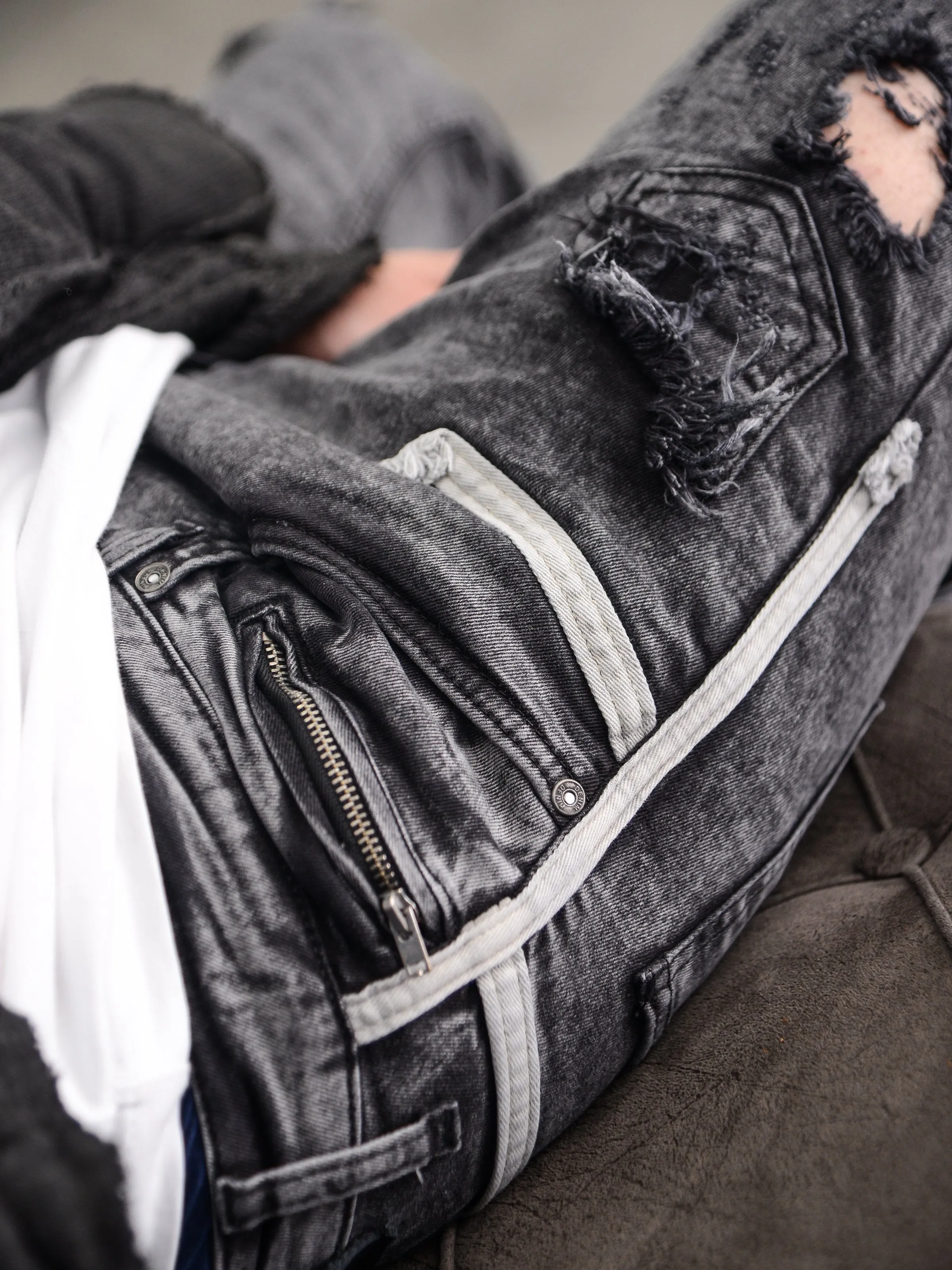 Distressed White Stripes Jeans