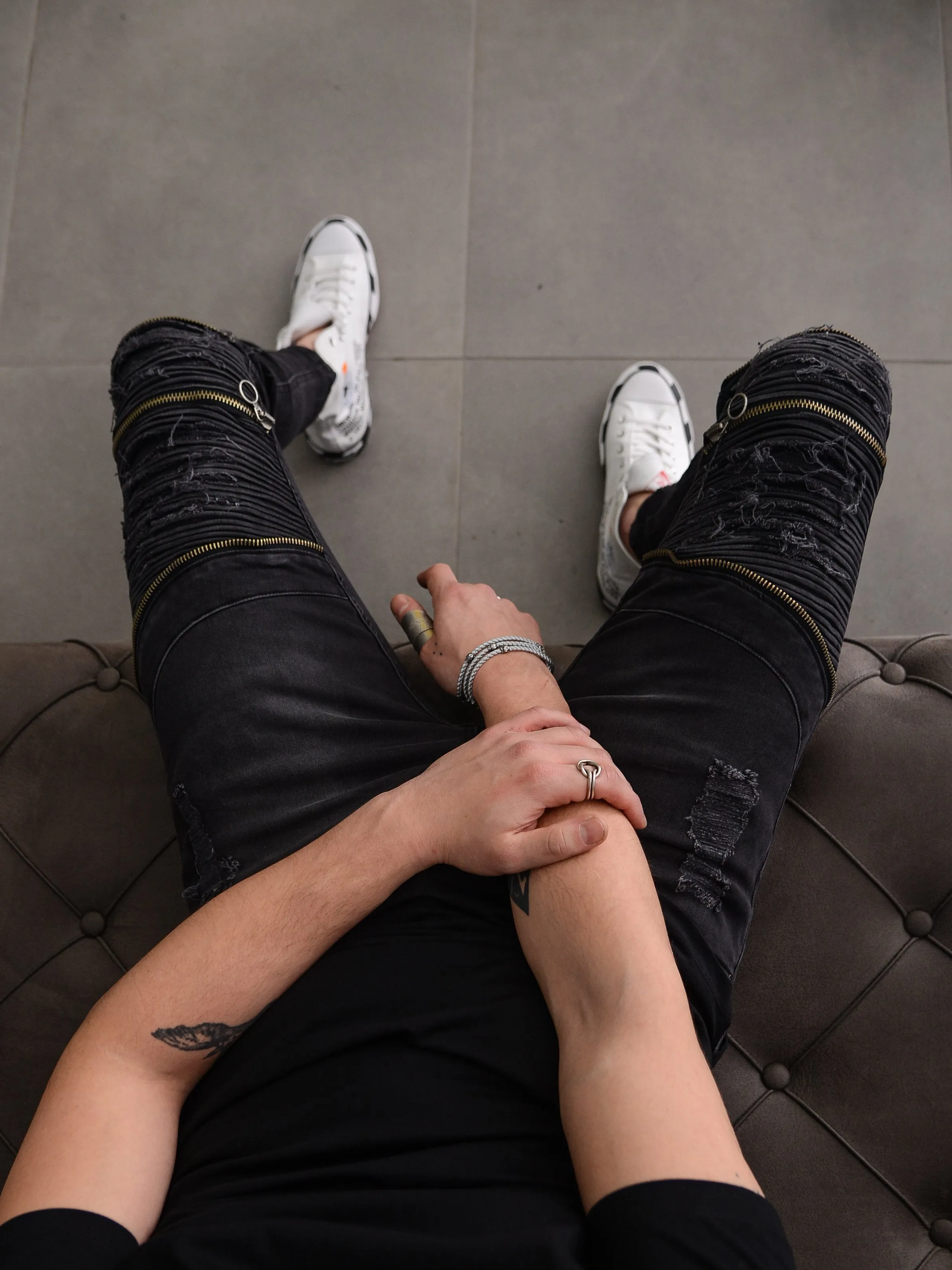 Distressed White Stripes Jeans