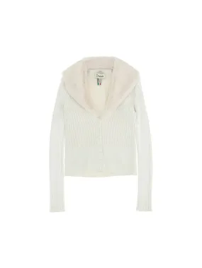 Dixie Cream Knit Faux Fur Collar Ribbed Sweater