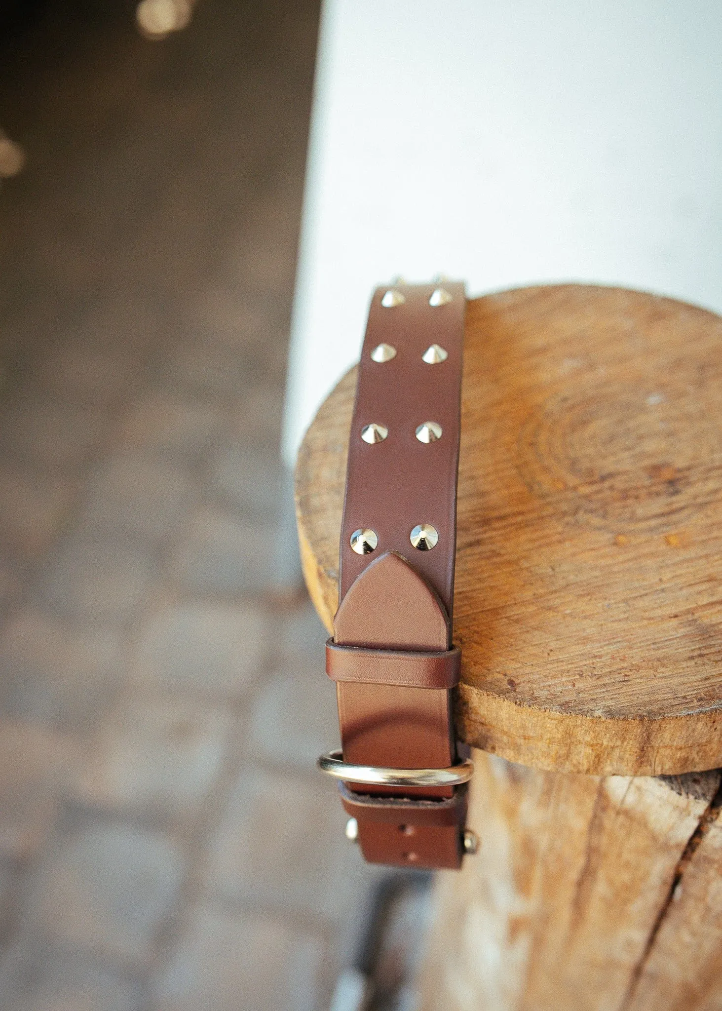 Double Studded Dog Collar - 38mm - Burgundy
